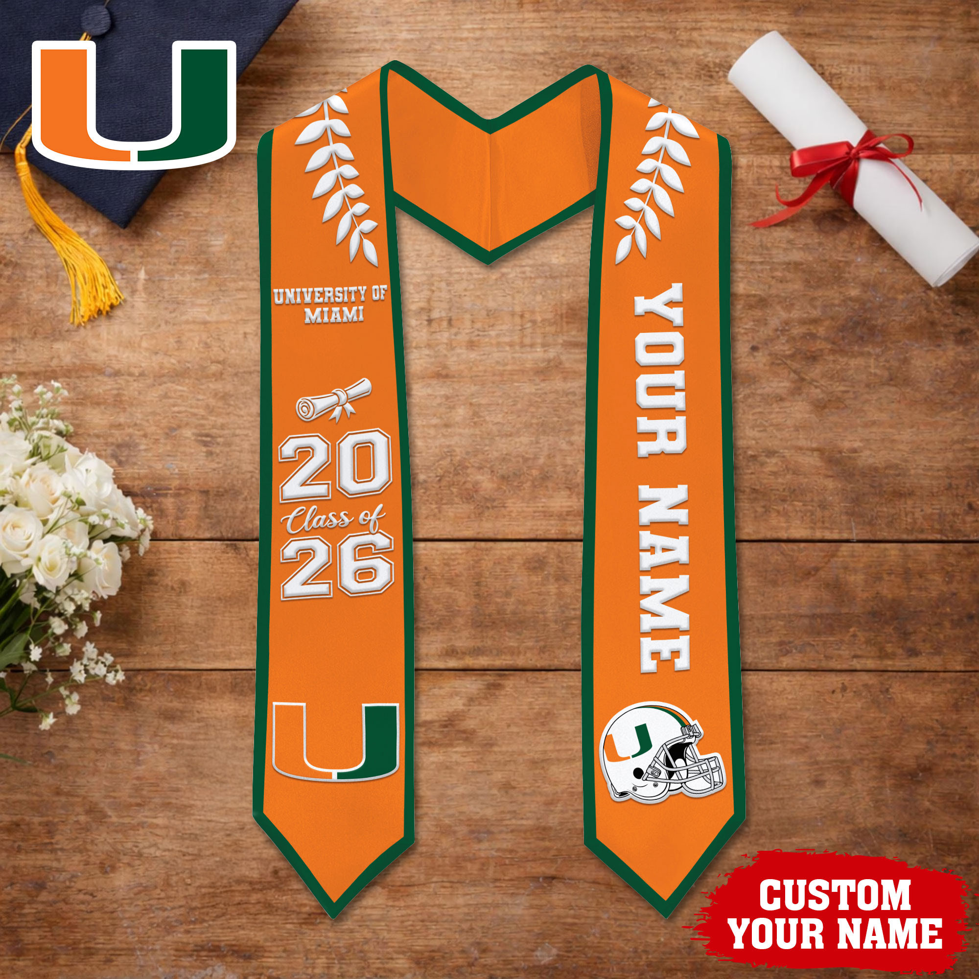Miami Hurricanes | Premium NCAA Graduation Stole NY