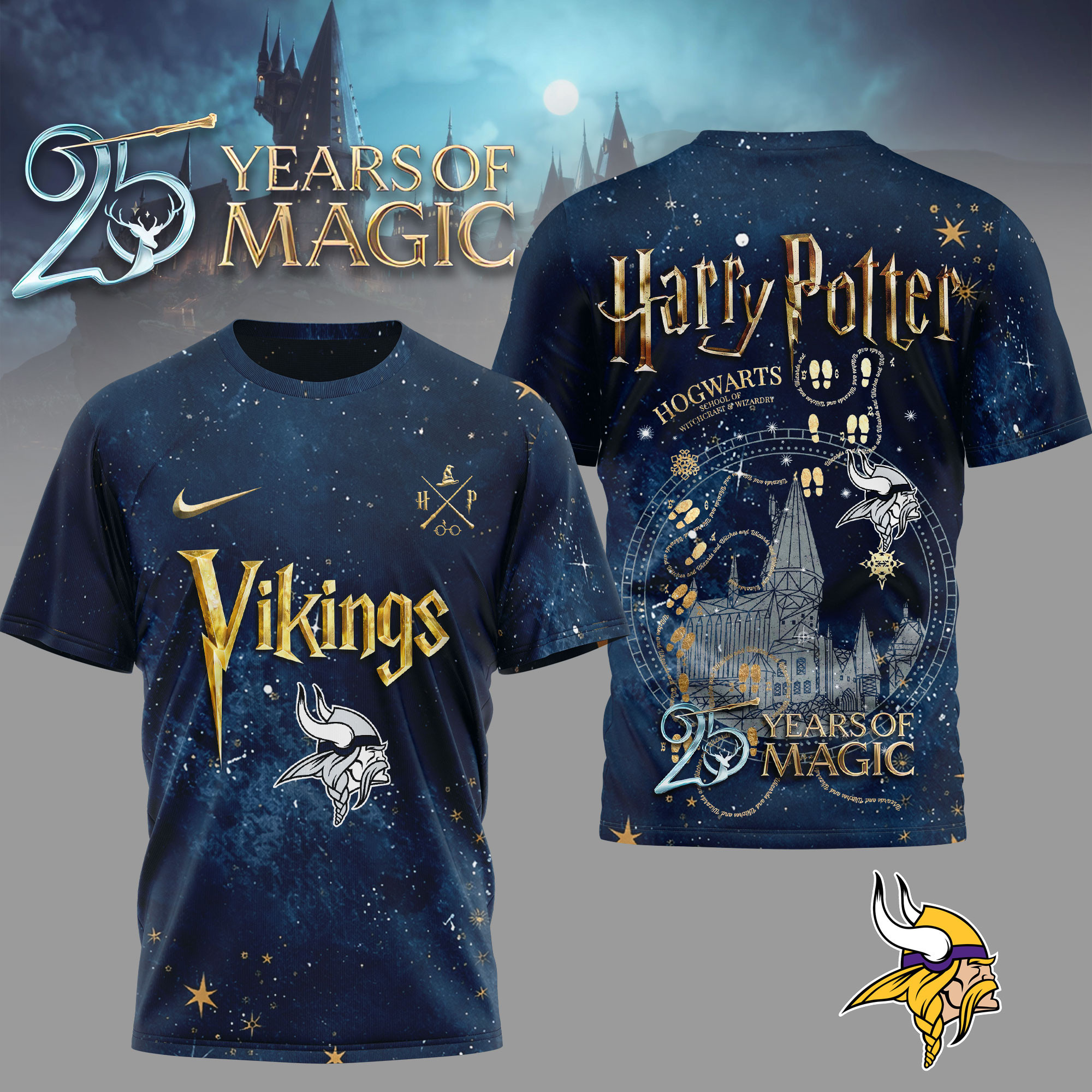 Minnesota Vikings | Premium NFL Harry Potter 25 Years Of Magic 3D Shirt TD