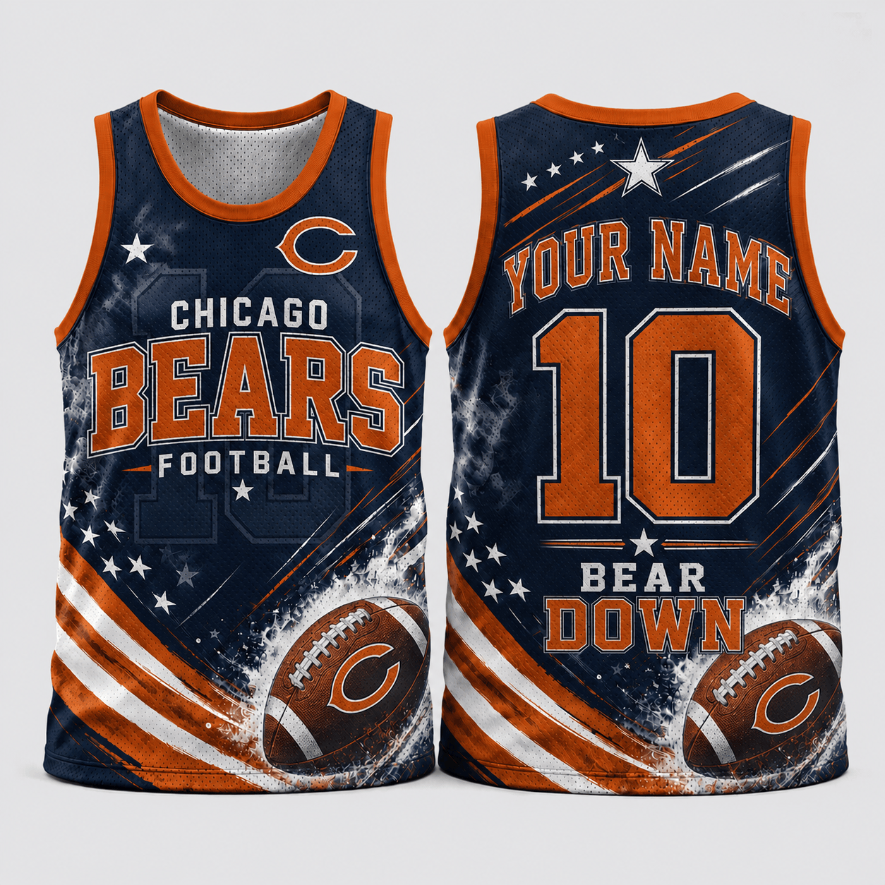Chicago Bears | Premium NFL Custom Name & Number Football Tank Top for Loyal Fans and Game Day Pride TD