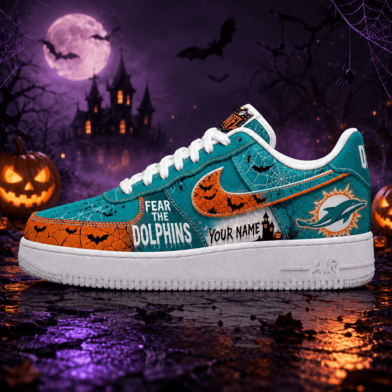 Miami Dolphins | Premium NFL Fear The Team Halloween AF1 Sneakers