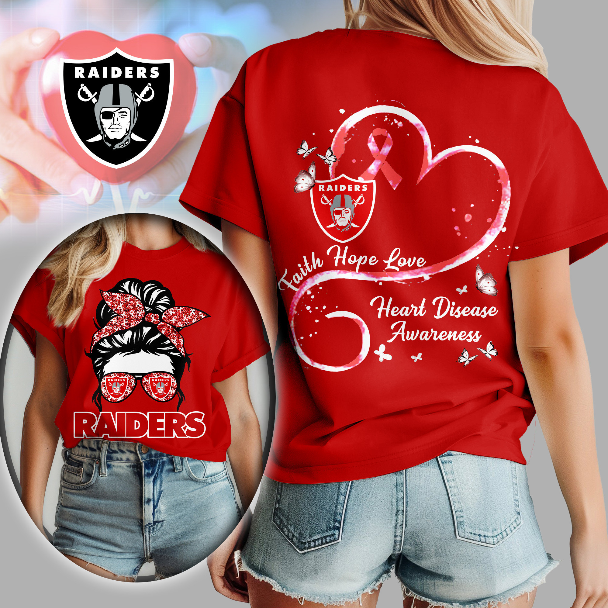 Las Vegas Raiders | Premium NFL Heart Disease Awareness Women's Shirt TD