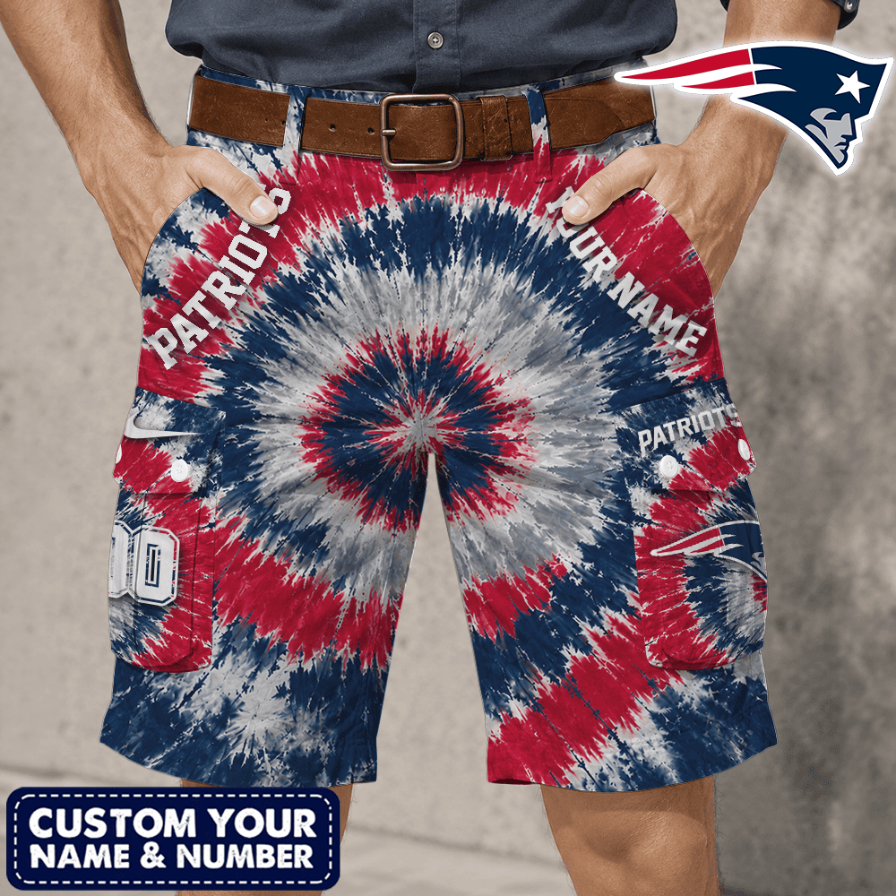 New England Patriots | Premium NFL Tie-Dye Cargo Shorts Square Pocket NTH1