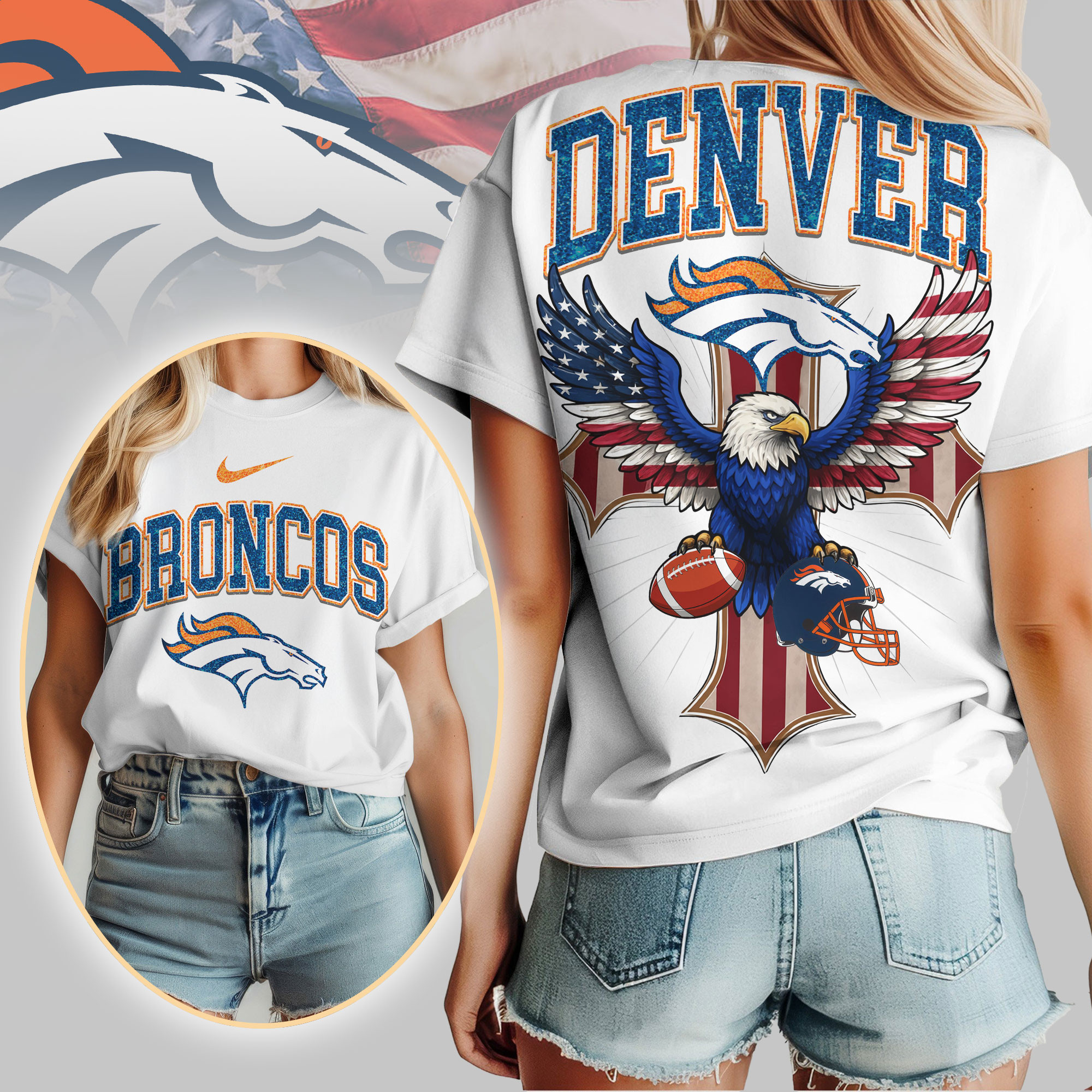 Denver Broncos | Premium NFL Freedom Eagle Women Shirt TD