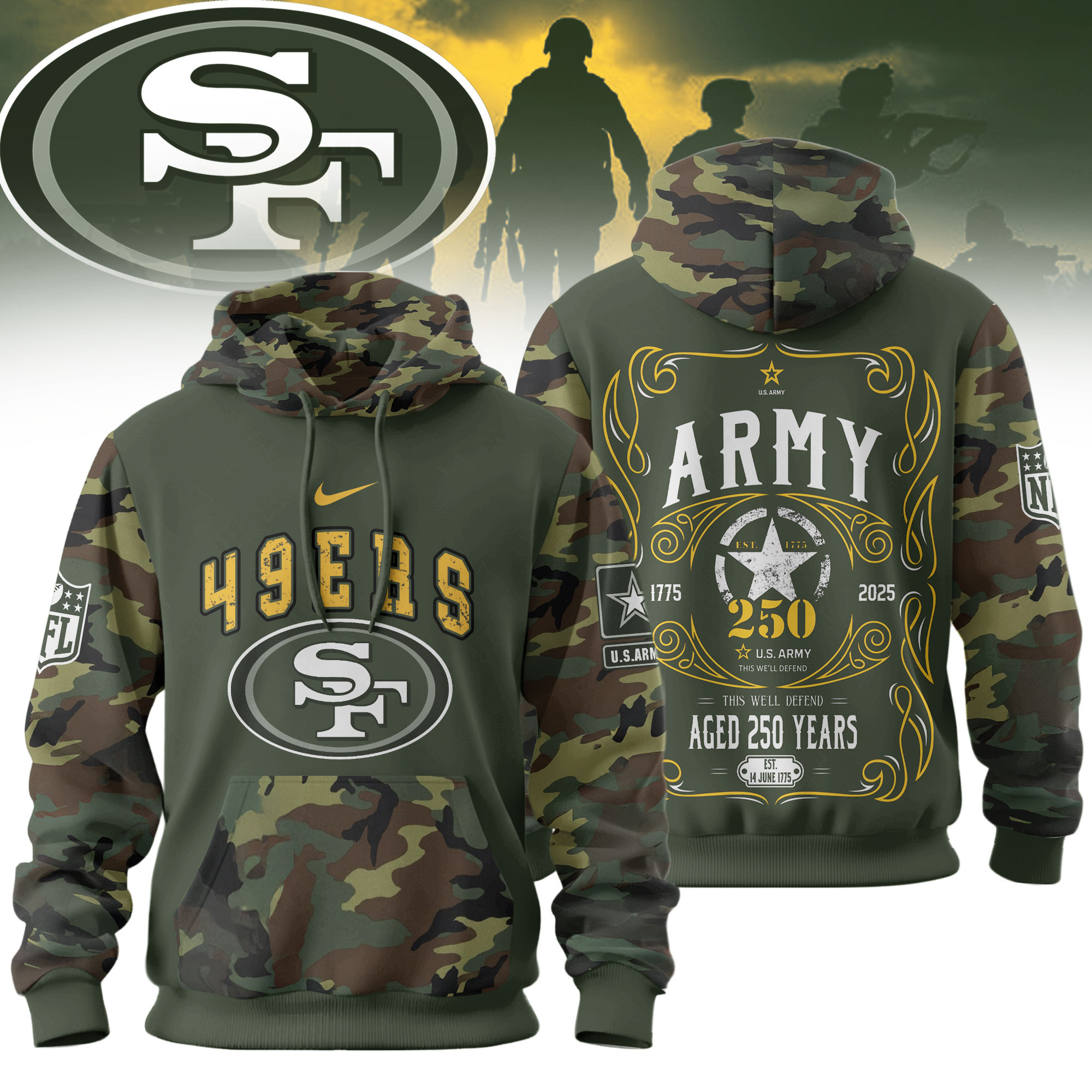 San Francisco 49ers | Premium NFL US Army 250th anniversary 3D Hoodie TD