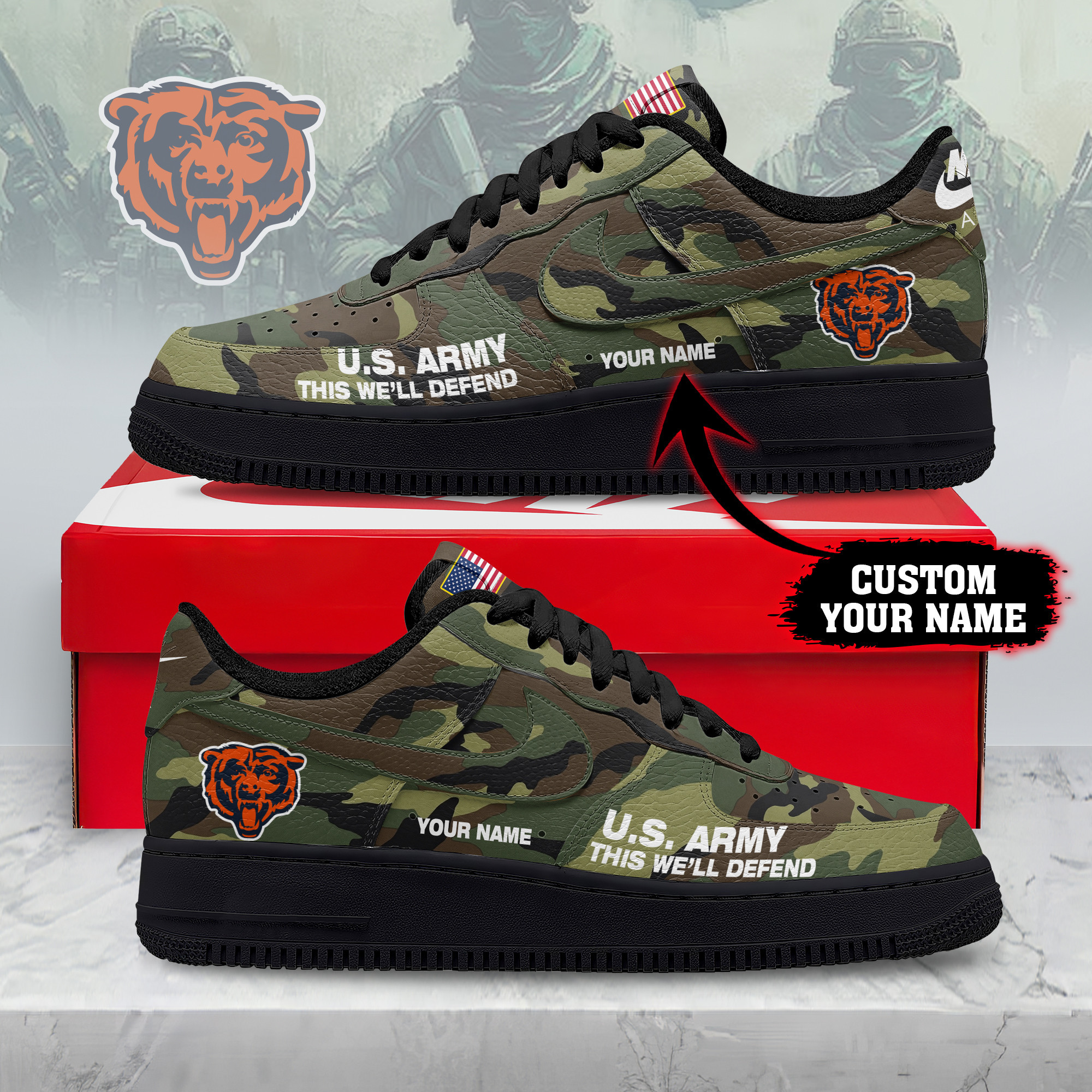 Chicago Bears | Premium NFL US Army AF1 Shoes NY