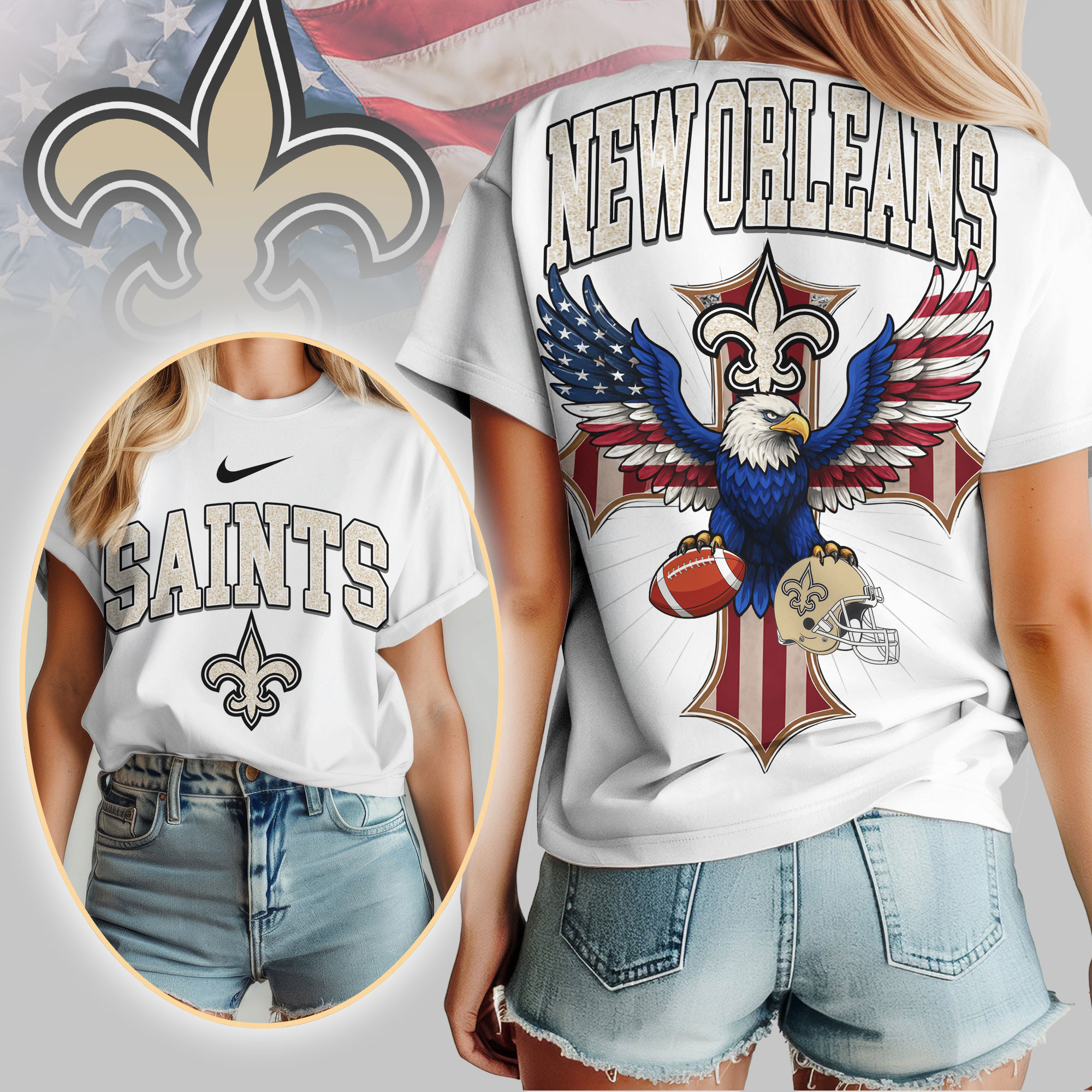 New Orleans Saints | Premium NFL Freedom Eagle Women Shirt TD