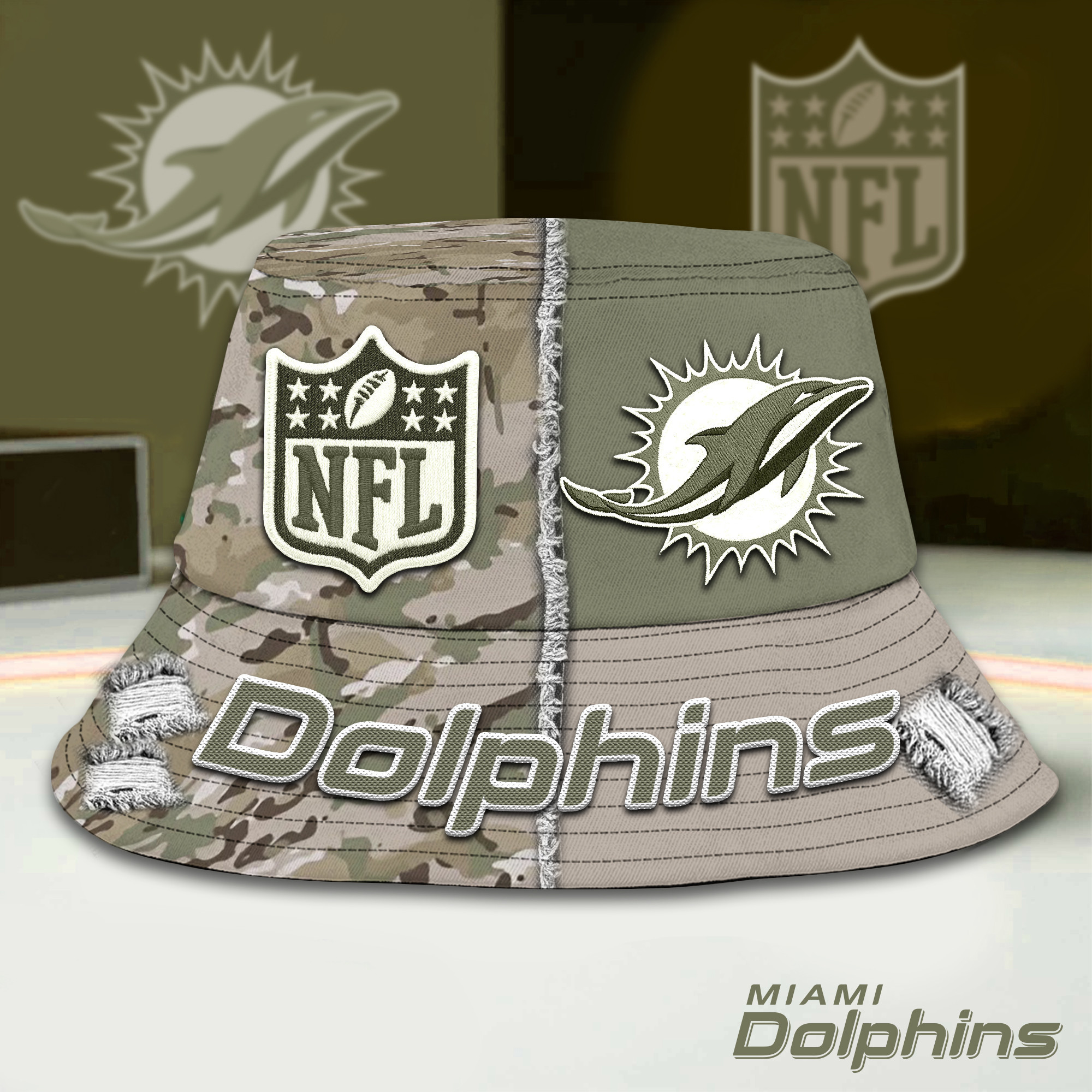 Miami Dolphins | Premium NFL Army Bucket Hat TD