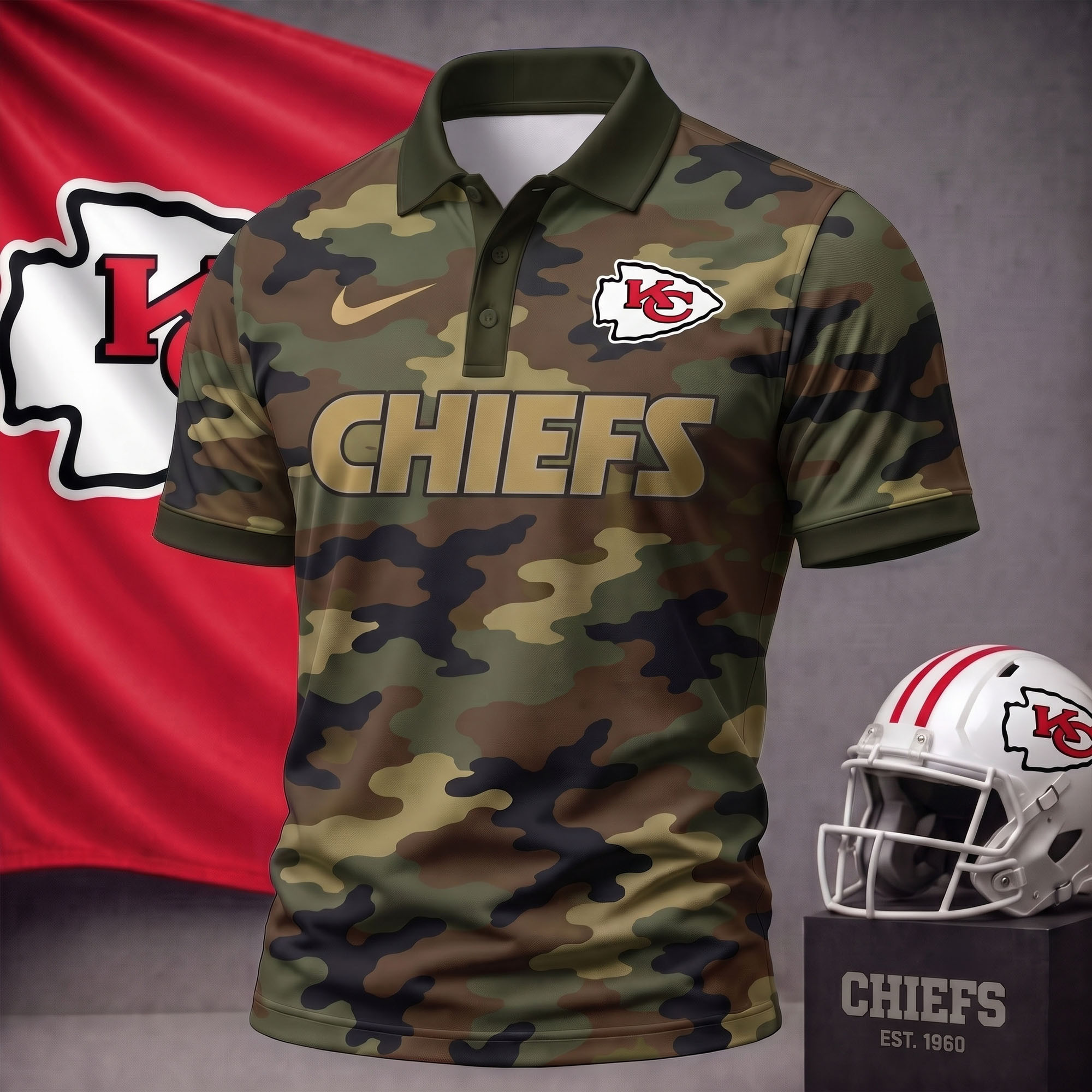 Kansas City Chiefs | Premium NFL Us.Army Camo Polo Shirt NY