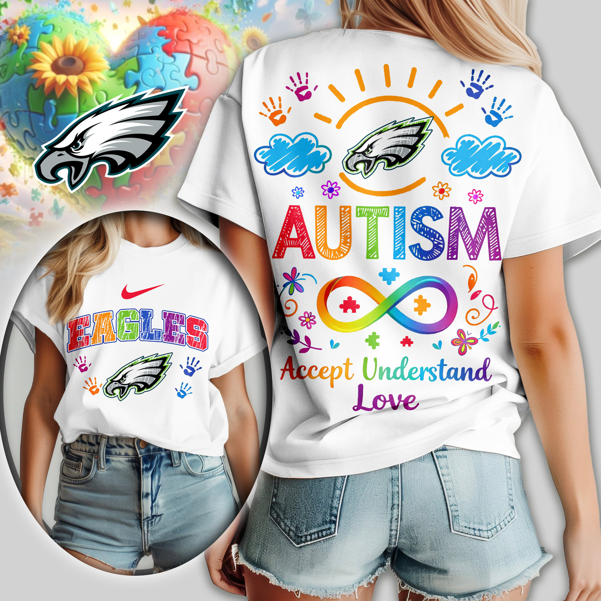 Philadelphia Eagles | Premium NFL National Autism Acceptance Month Women Shirt TD