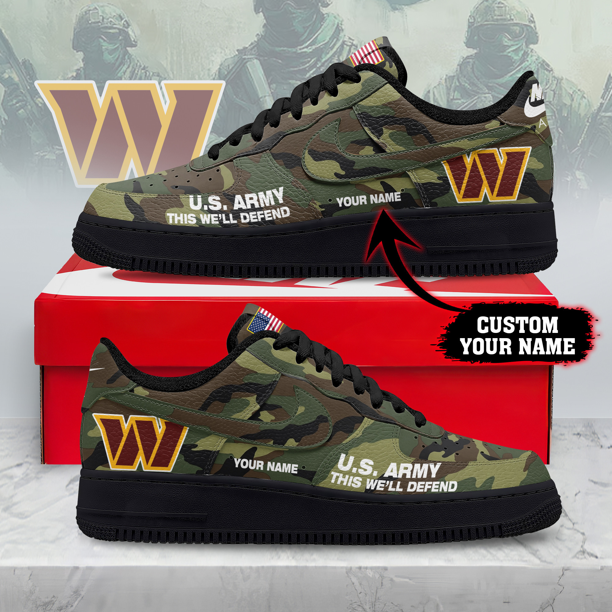 Washington Commanders | Premium NFL US Army AF1 Shoes NY