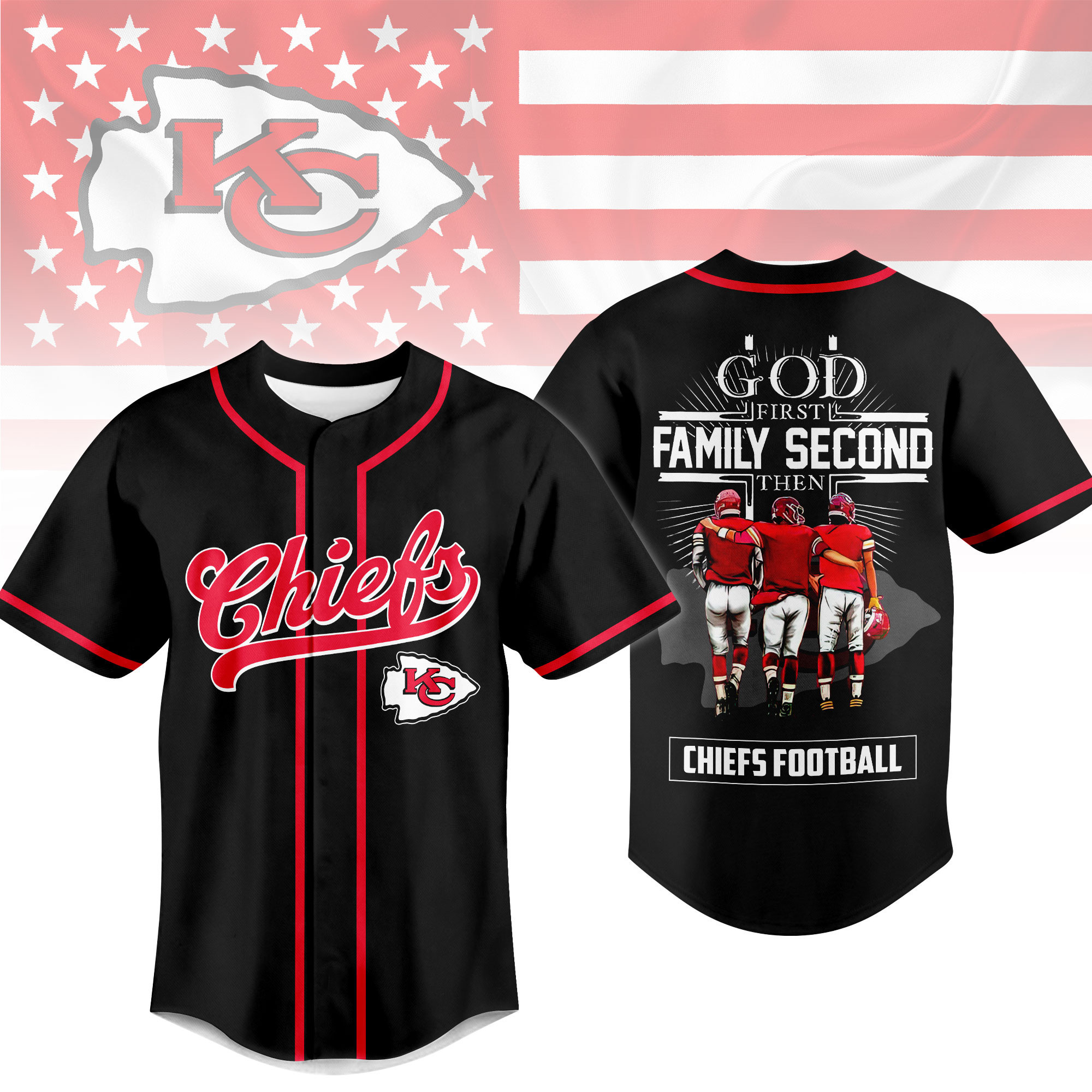 Kansas City Chiefs | Premium NFL God First, Family Second – Faith & Brotherhood Football Jersey NTH1