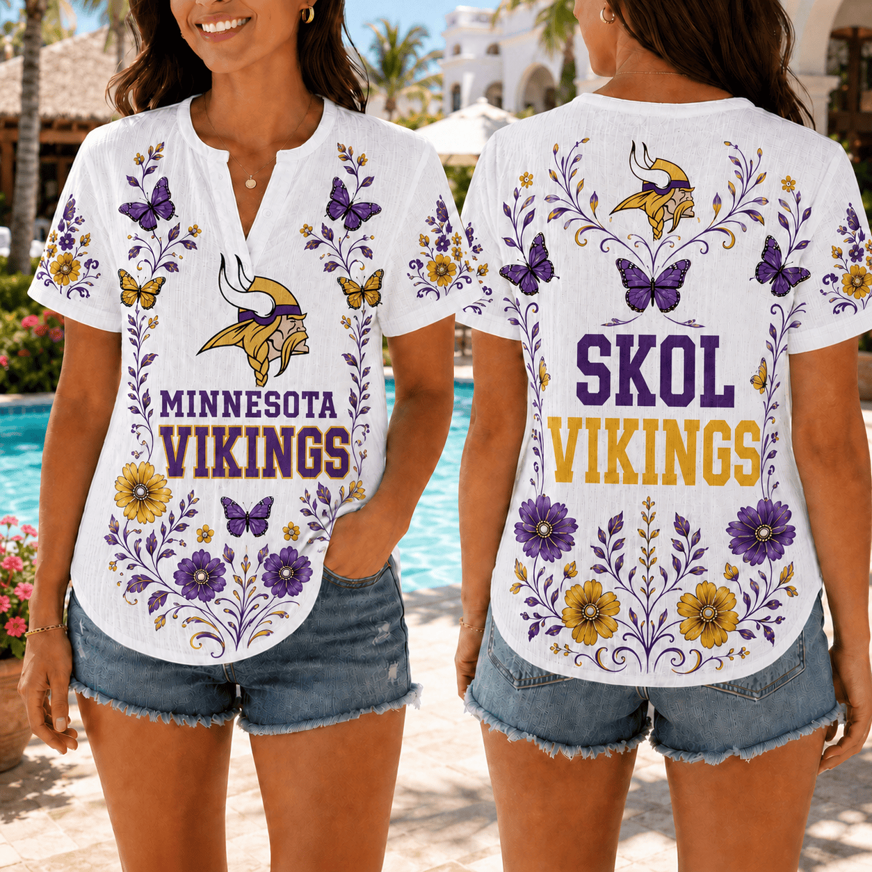 Minnesota Vikings | Premium NFL Butterfly Game Day Women’s Summer Linen Shirt TD