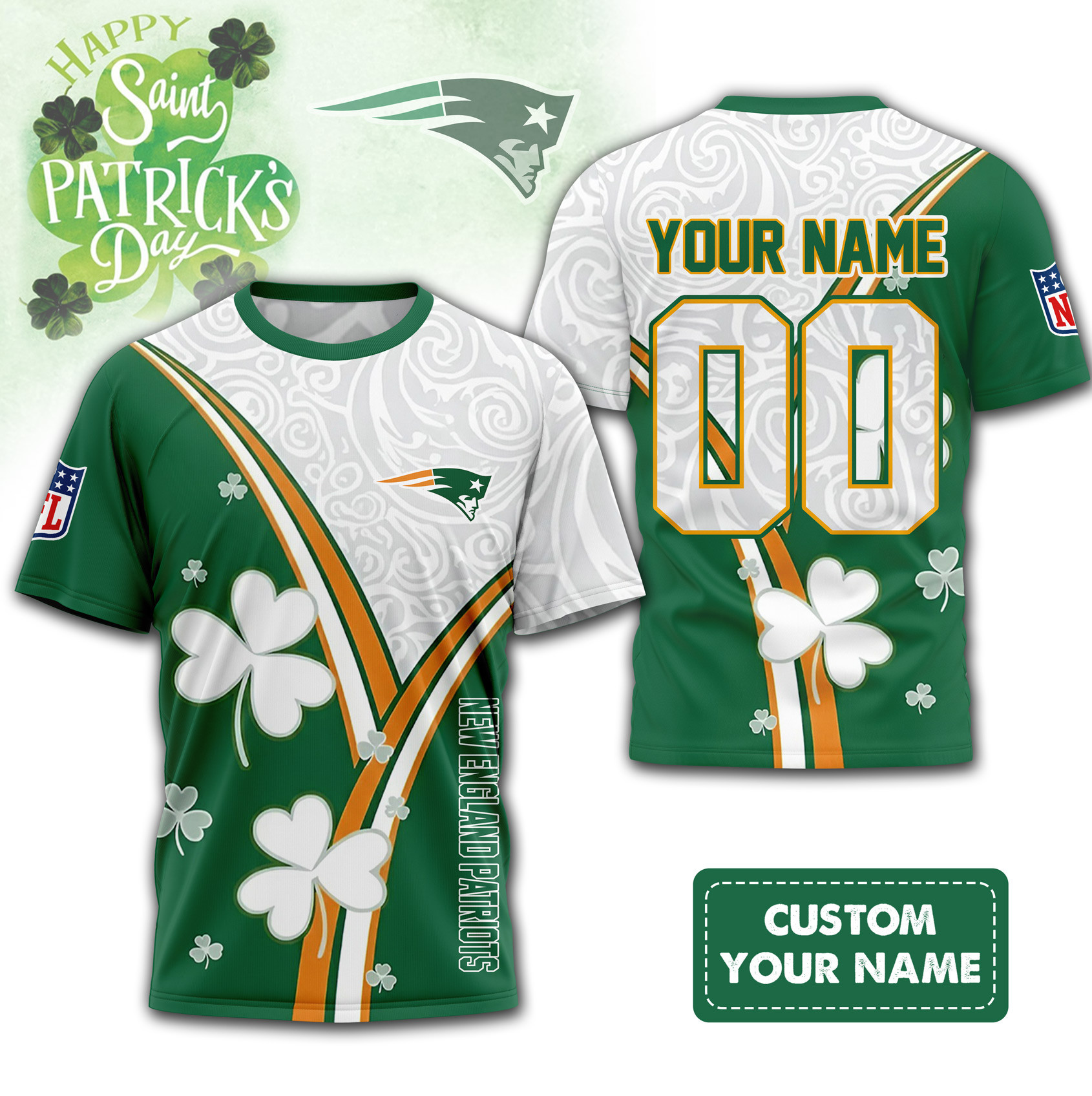 New England Patriots | Premium NFL Personalized Happy St. Pattrick's Day 3D Shirt NP