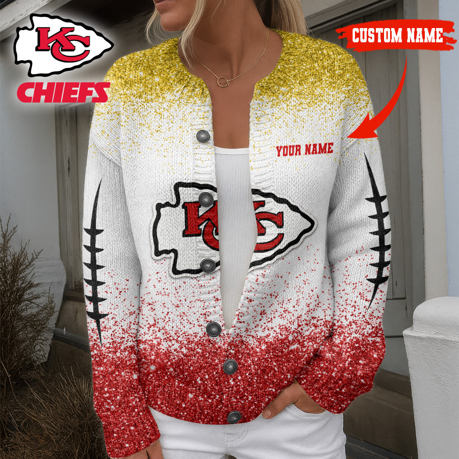 Kansas City Chiefs | Premium NFL Glitter Effect Cozy Knit Cardigan HI