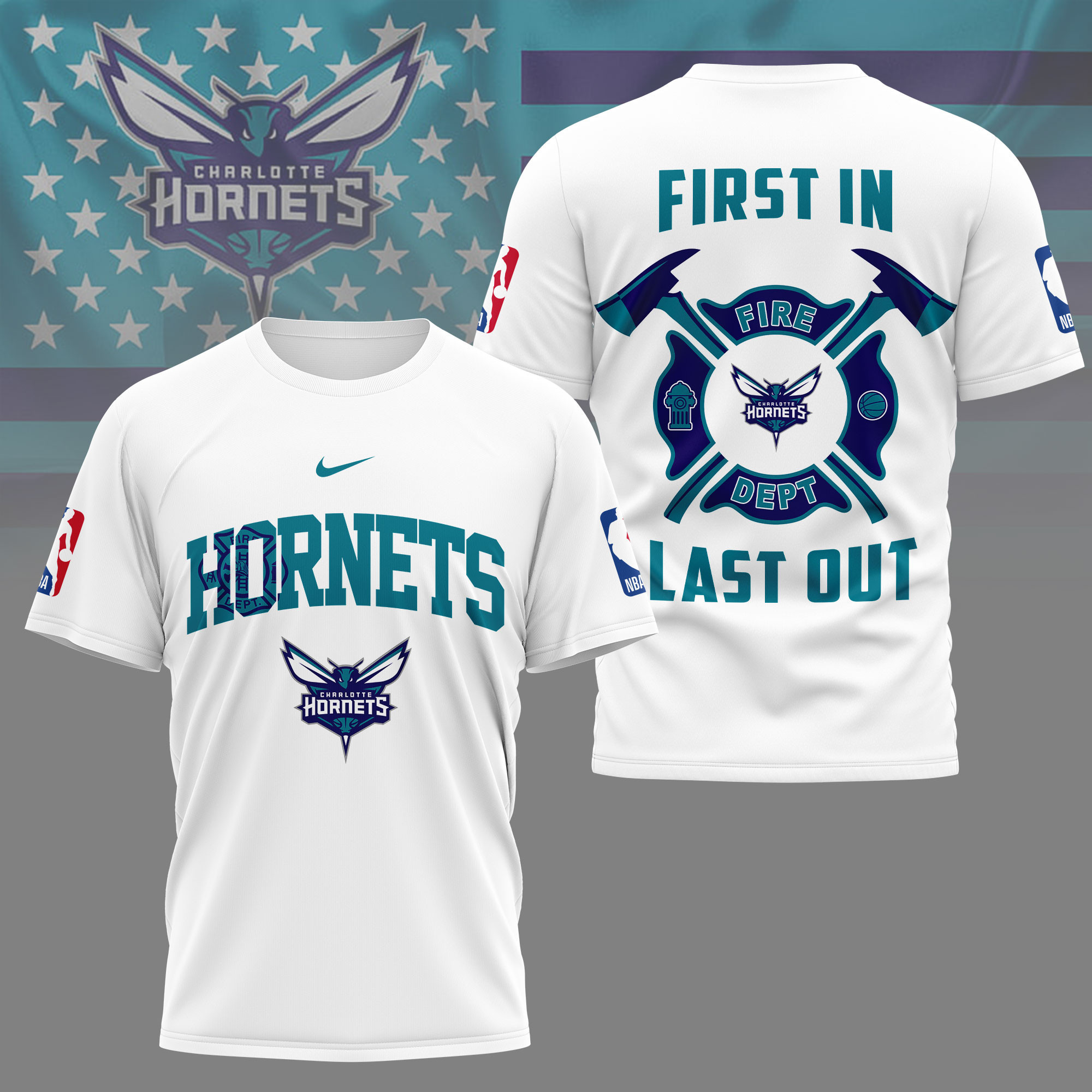 Charlotte Hornets | Premium NBA Fire Dept 3D Shirt TD