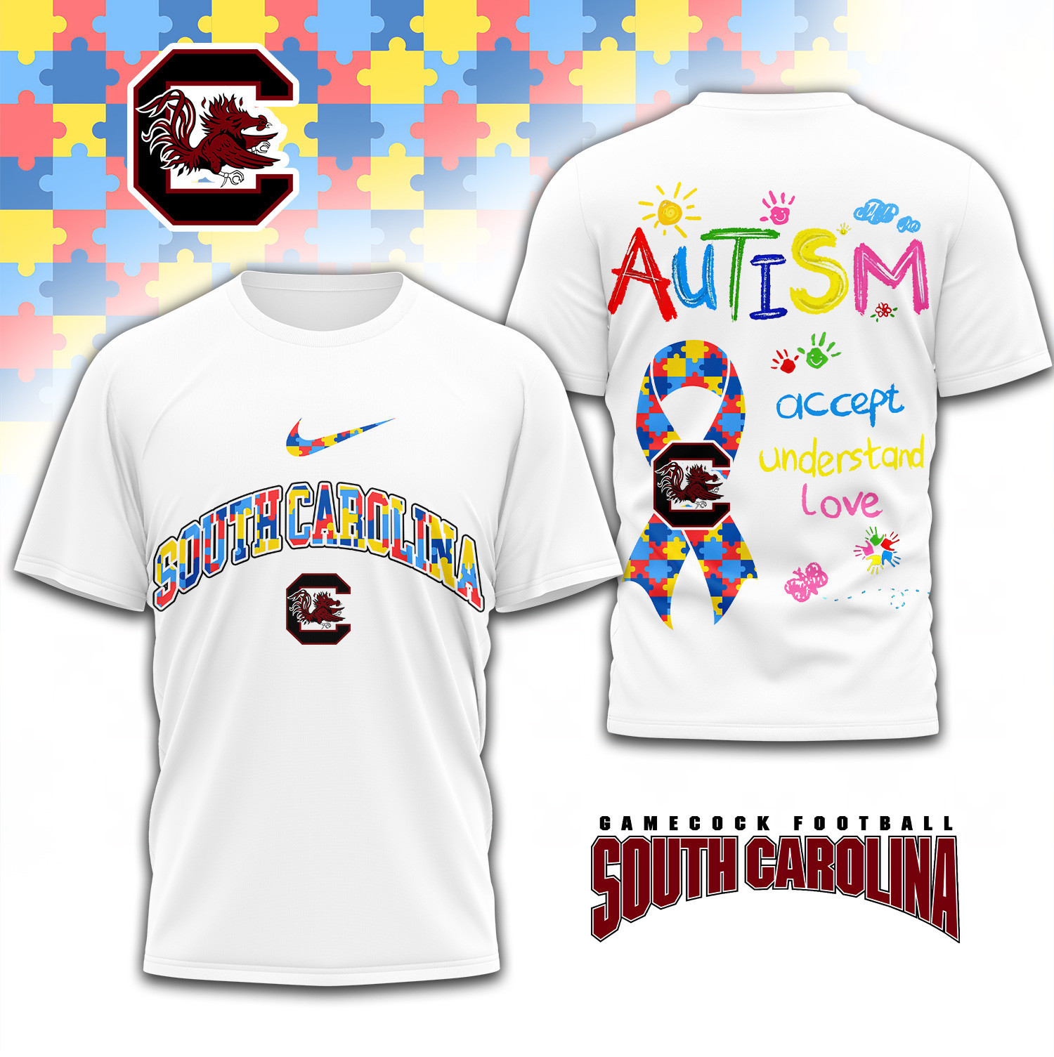 South Carolina Gamecocks | Premium NCAA Autism 3D Shirt TD