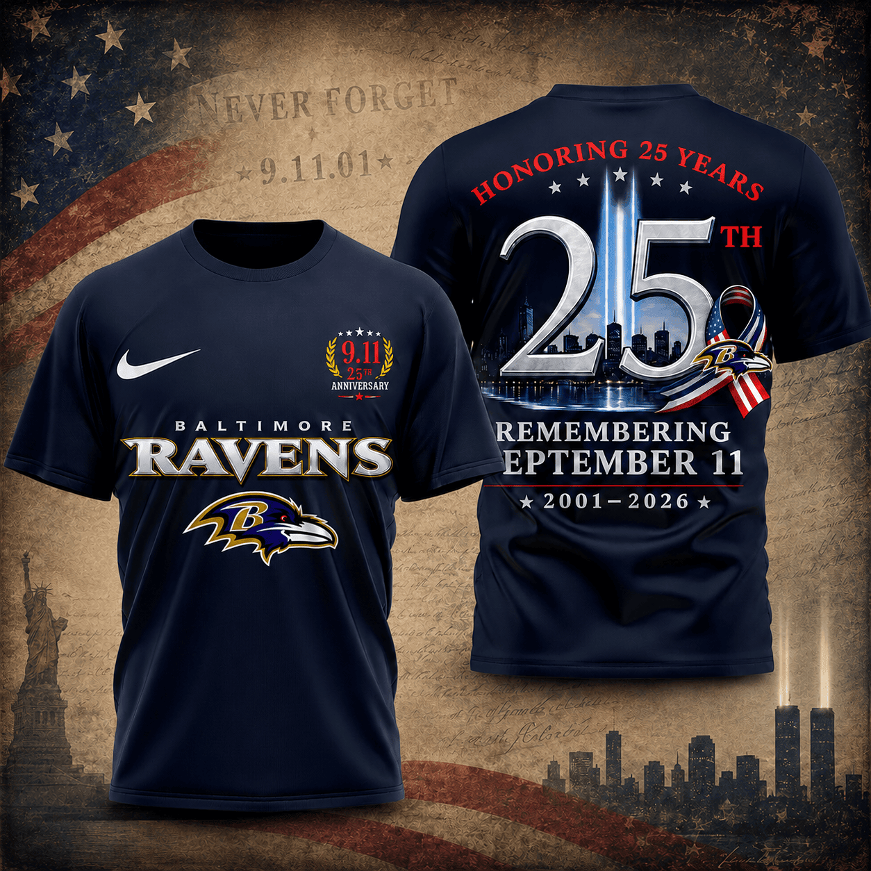 Baltimore Ravens | Premium NFL Remembering September 11 T-Shirt TD