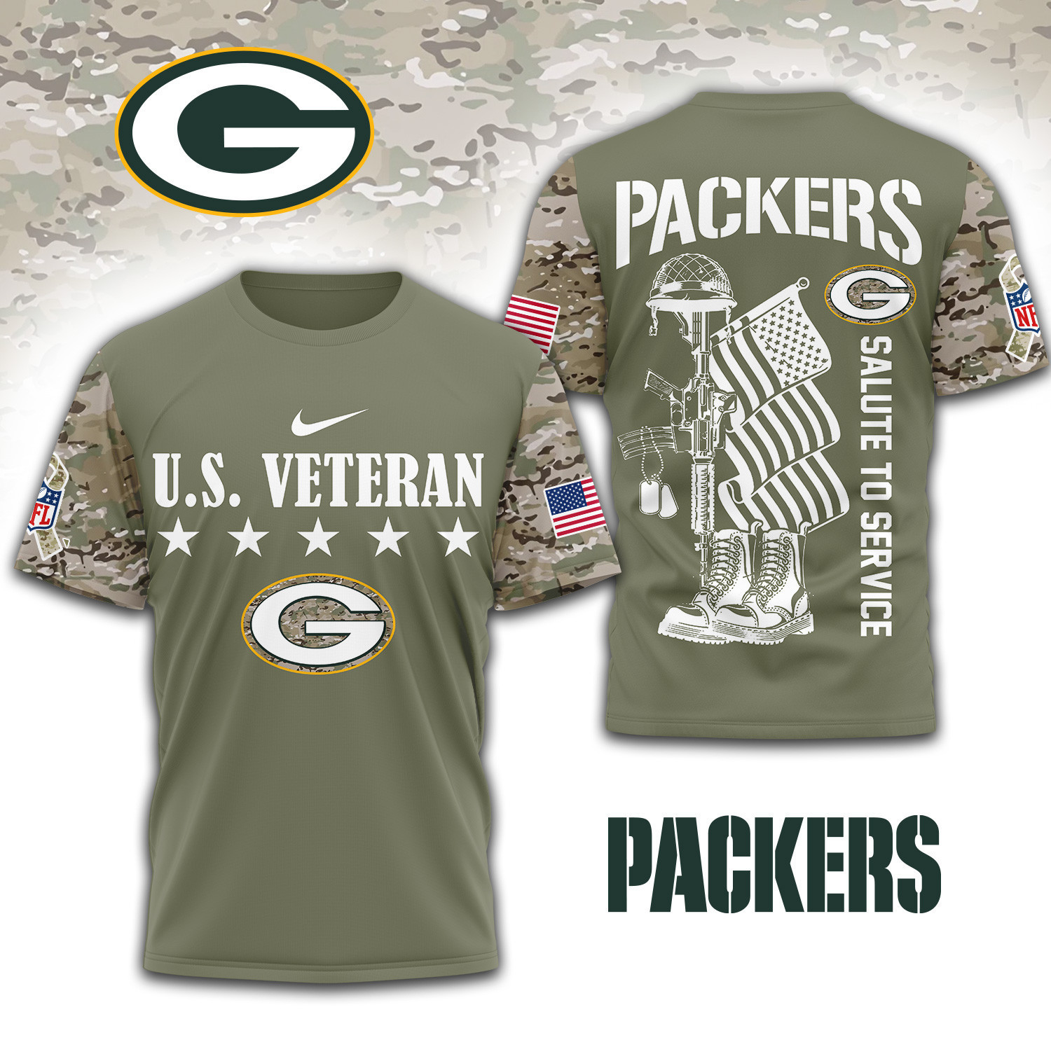 Green Bay Packers | Premium NFL Salute To Service 3D Shirt TD