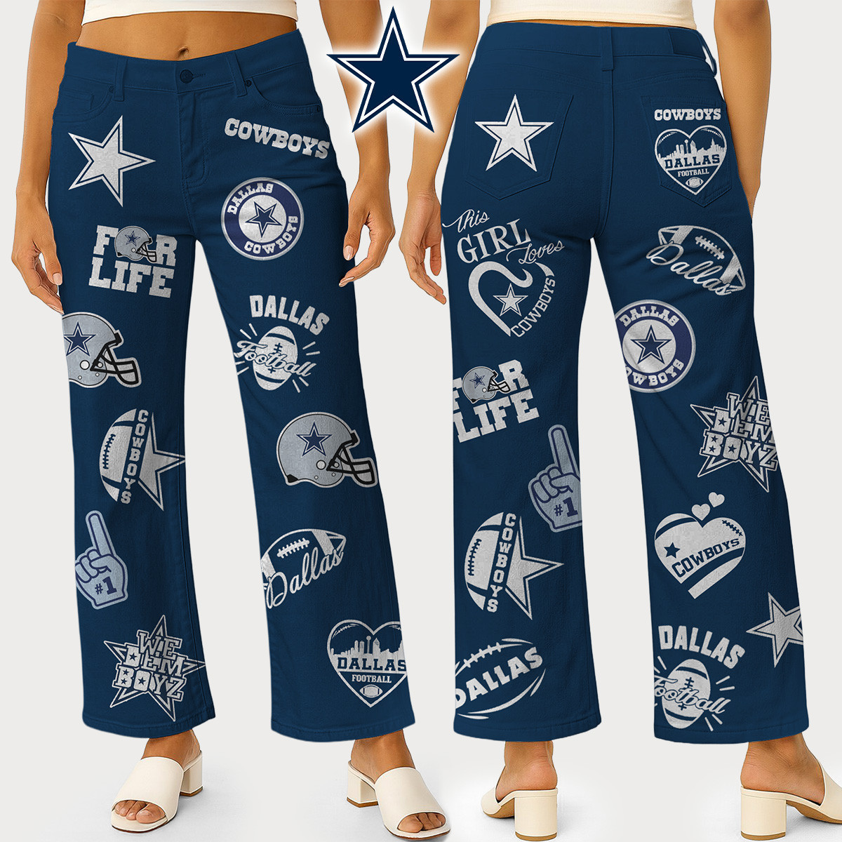 Dallas Cowboys | Premium NFL High Waisted Casual Wide Leg Pants HI