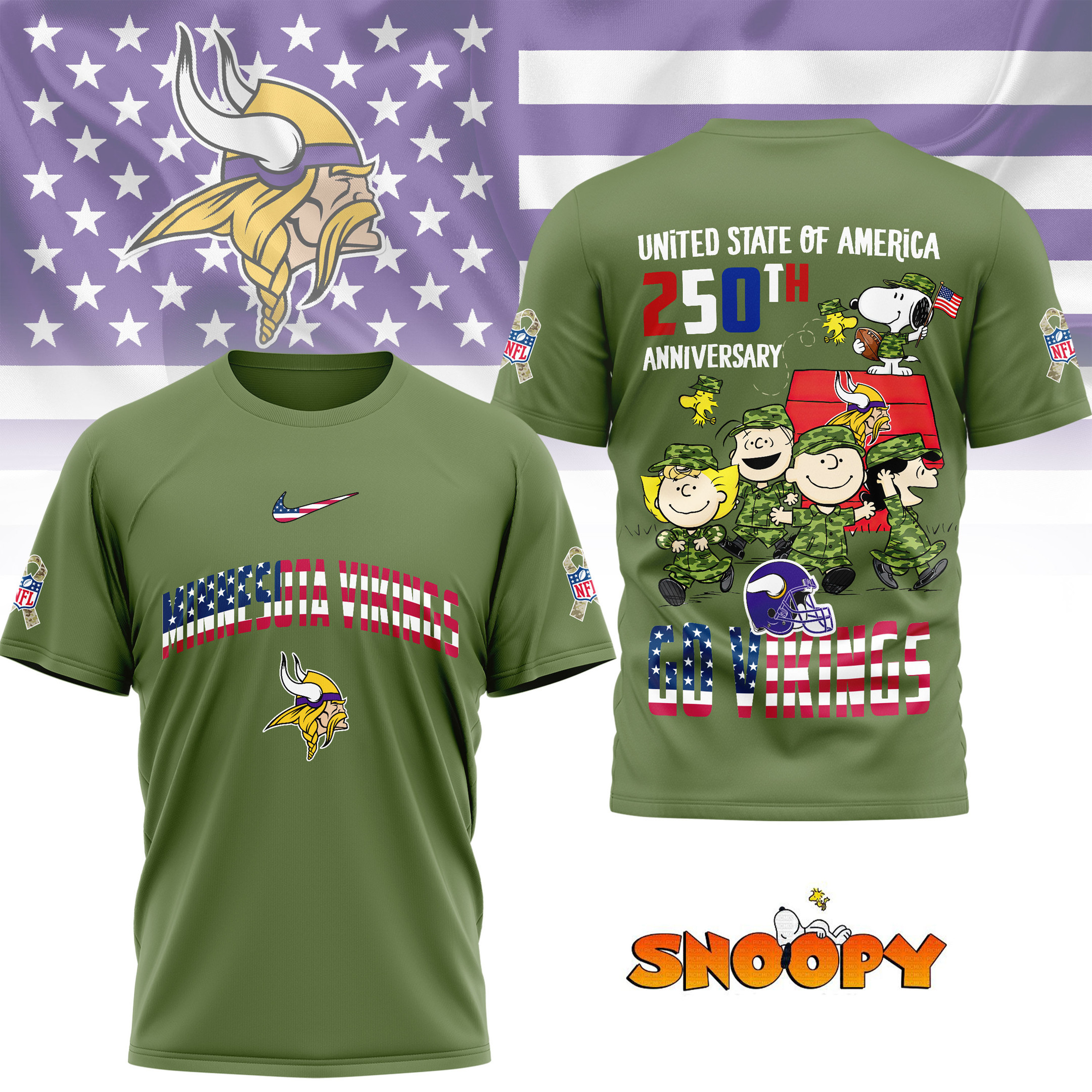Minnesota Vikings | Premium NFL Freedom 250 3D Shirt NY