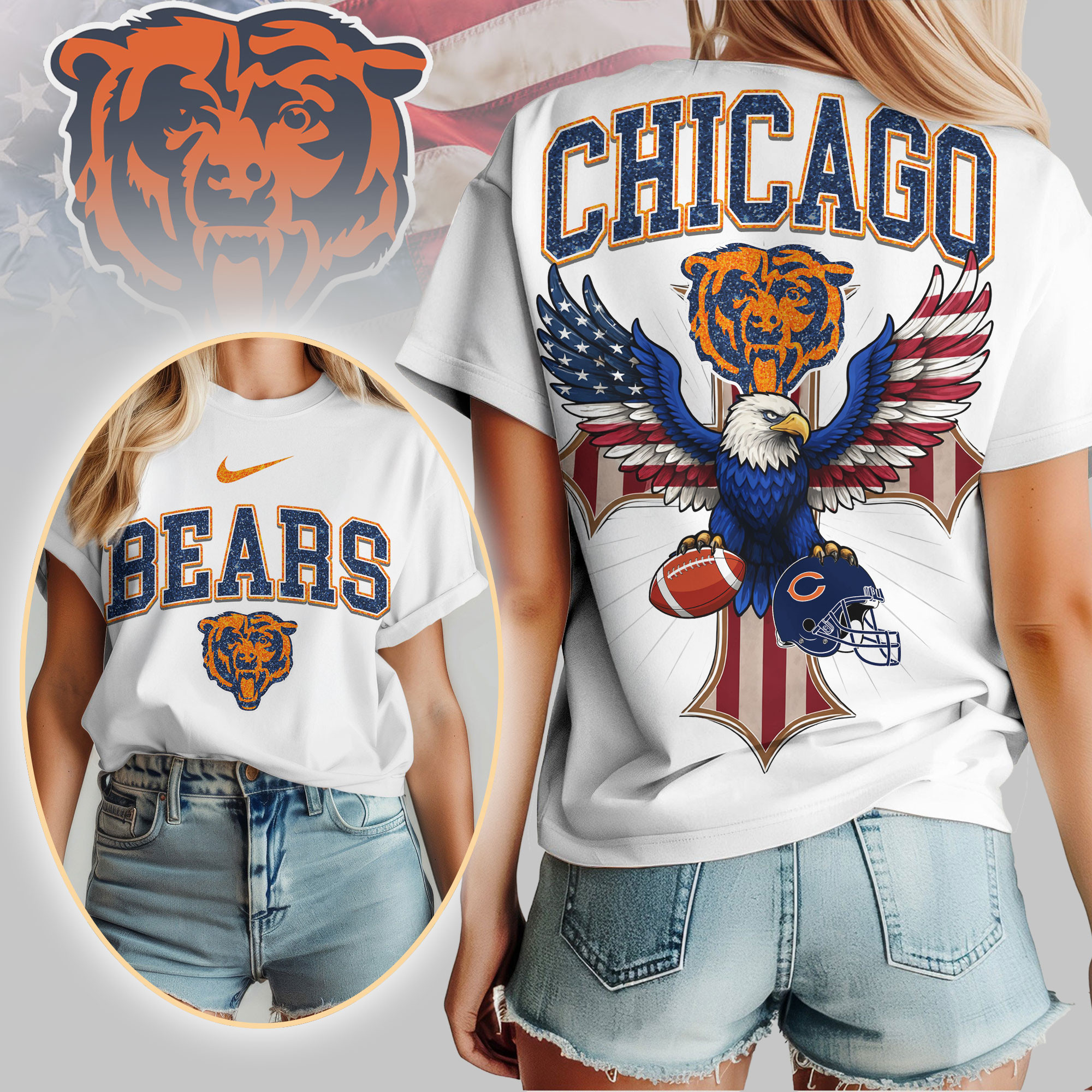 Chicago Bears | Premium NFL Freedom Eagle Women Shirt TD