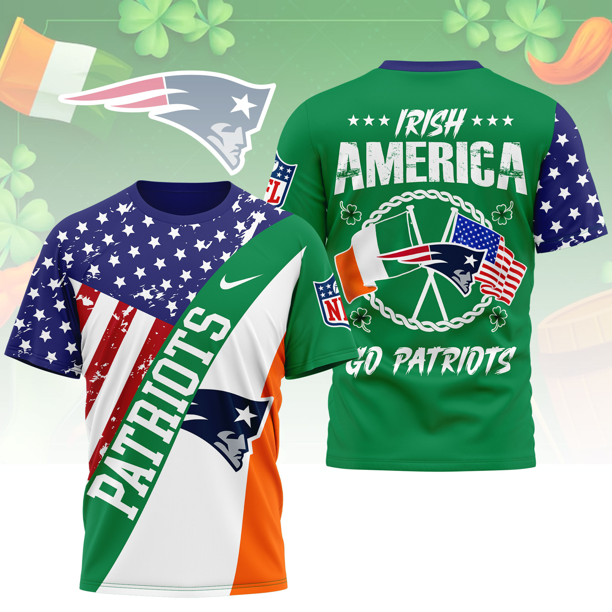 New England Patriots | Premium NFL Irish America 3D Shirt NY