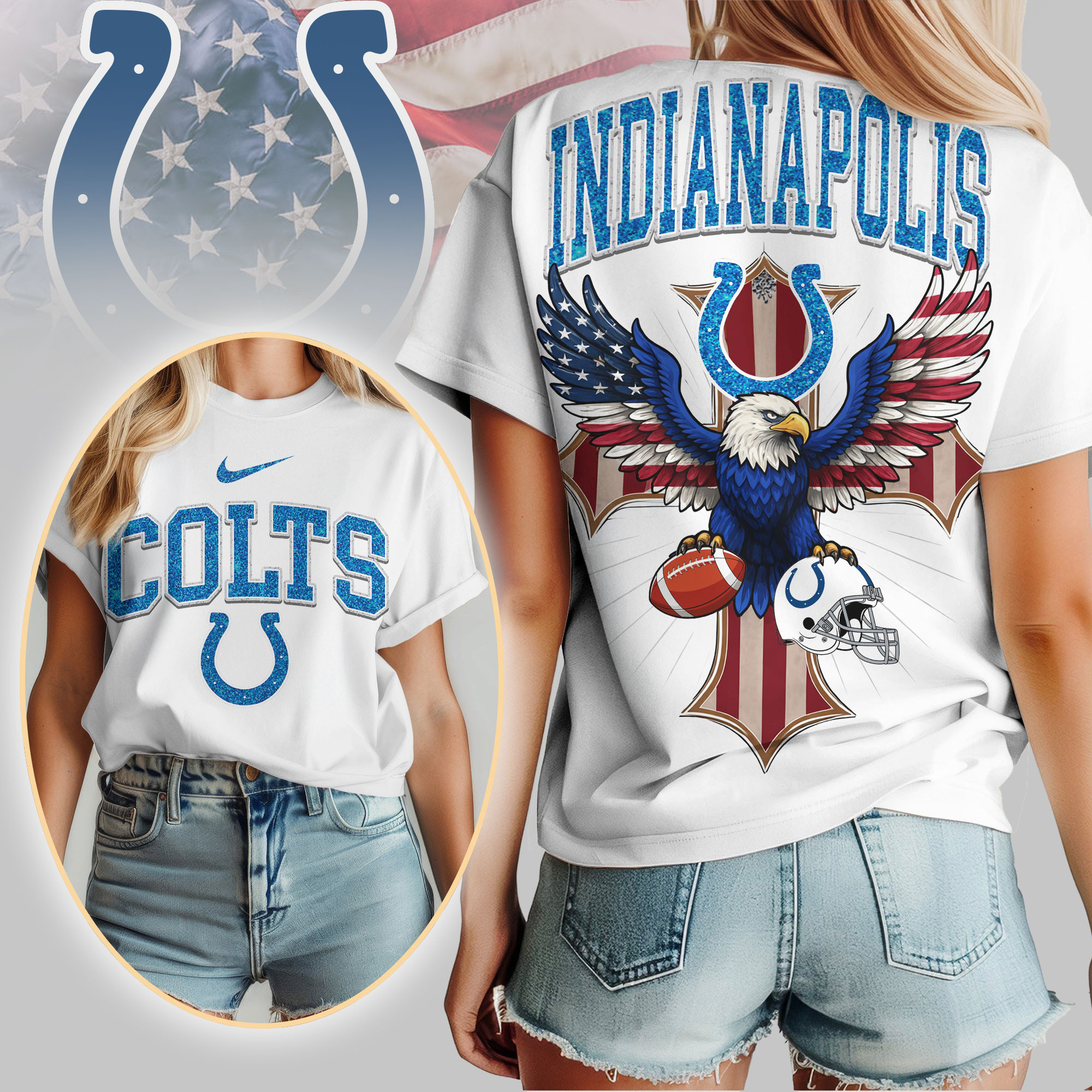 Indianapolis Colts | Premium NFL Freedom Eagle Women Shirt TD