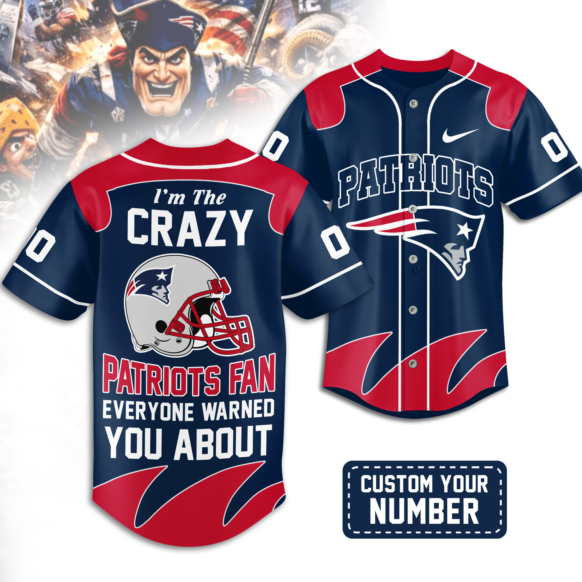 New England Patriots | Premium NFL Crazy Football Fan Personalized Jersey TD