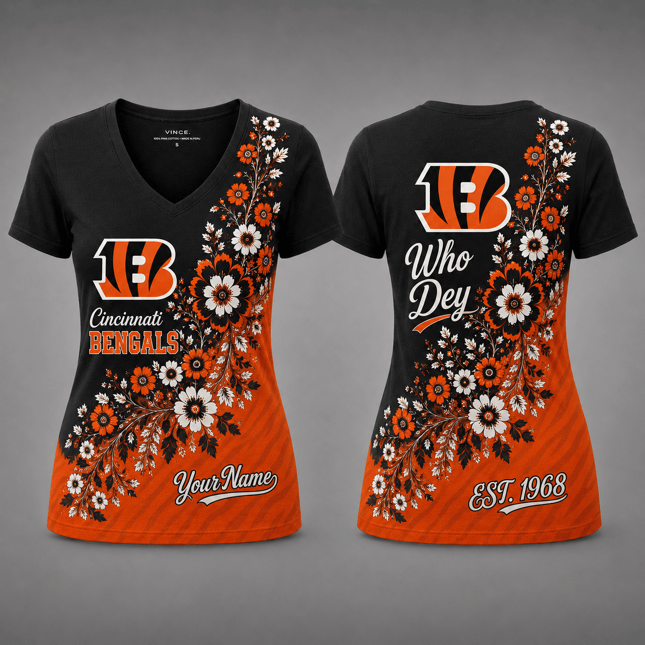Cincinnati Bengals| Premium NFL Personalized Floral Pride Women’s V-Neck Jersey NY