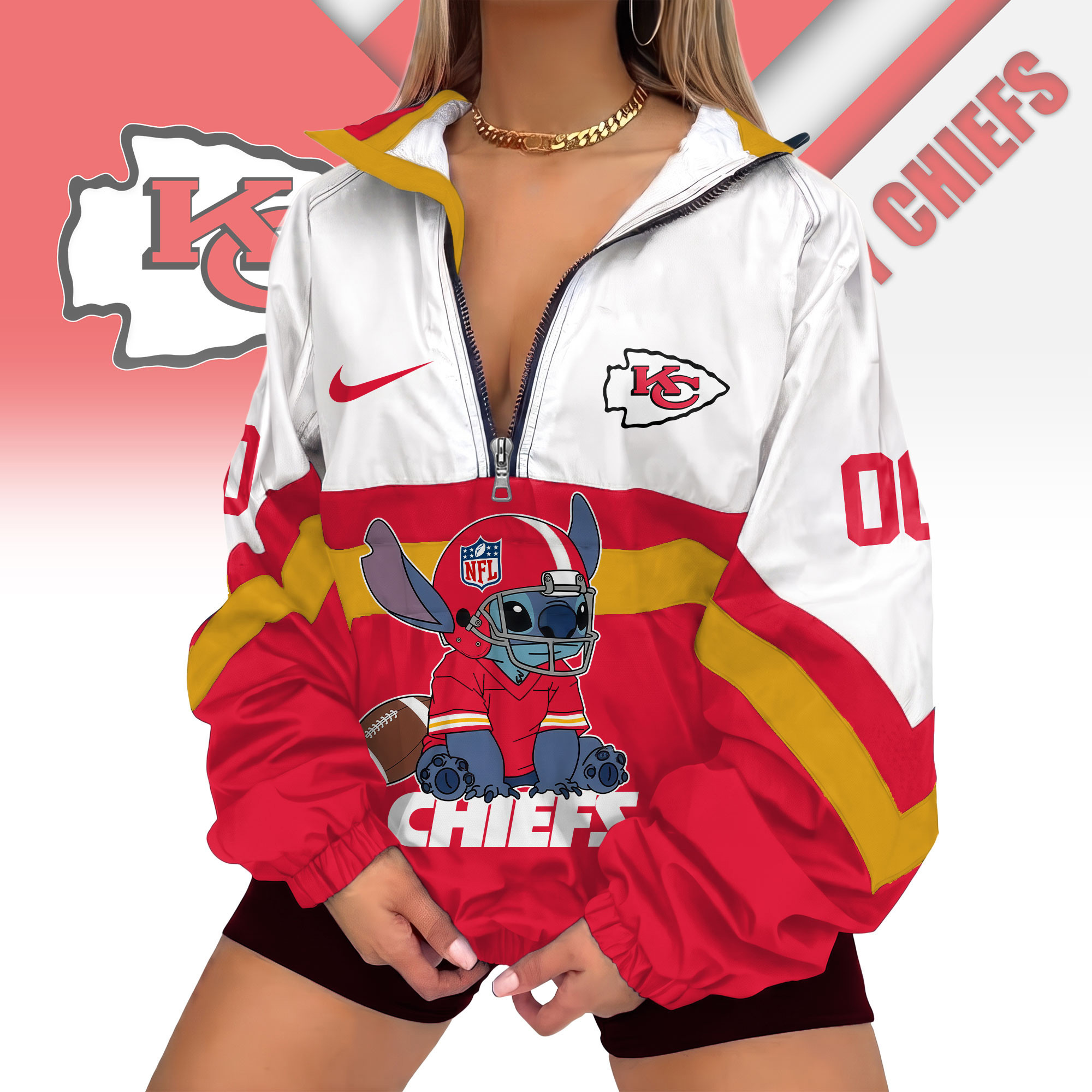 Kansas City Chiefs | Premium NFL Cute Team Windbreaker V-Neck Zipper Sweatshirt Jackets NTH1