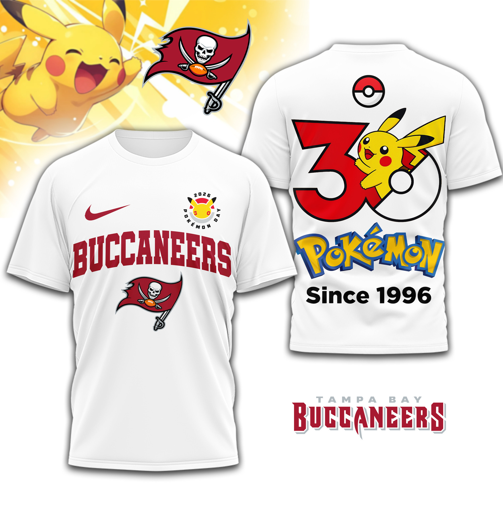 Tampa Bay Buccaneers | Premium NFL Pokemon 30th Anniversary 3D Shirt TD