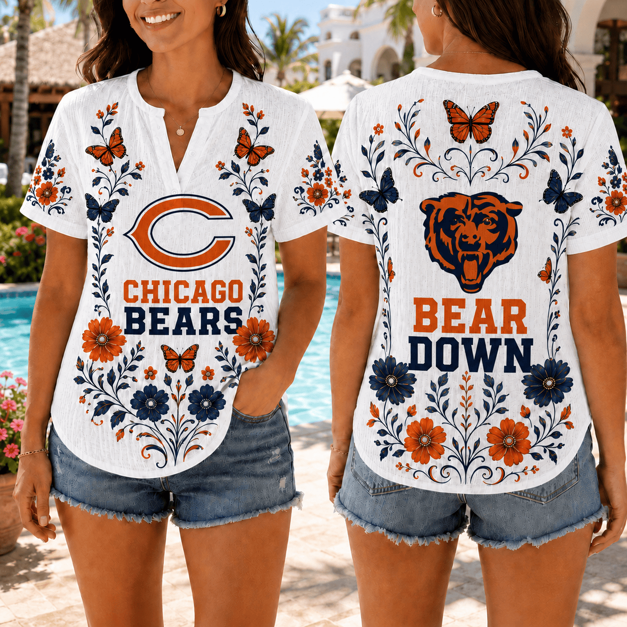 Chicago Bears | Premium NFL Butterfly Game Day Women’s Summer Linen Shirt TD