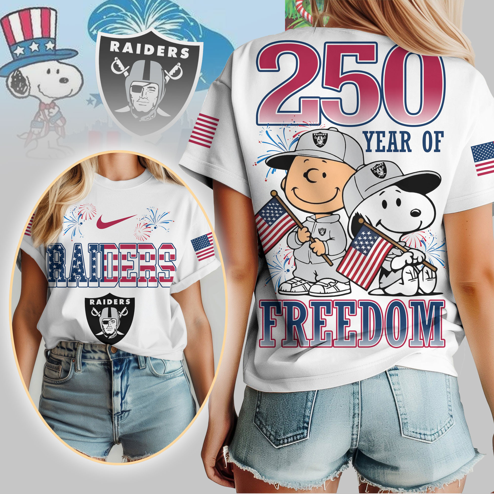 Las Vegas Raiders | Premium NFL Peanuts 250 Years Of Freedom 3D Shirt NP