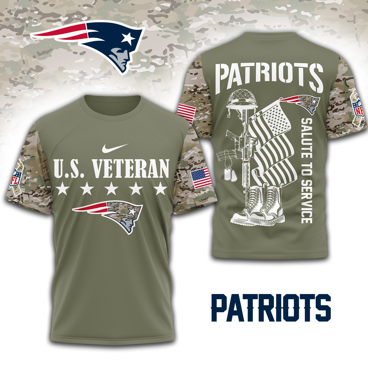 New England Patriots | Premium NFL Salute To Service 3D Shirt TD