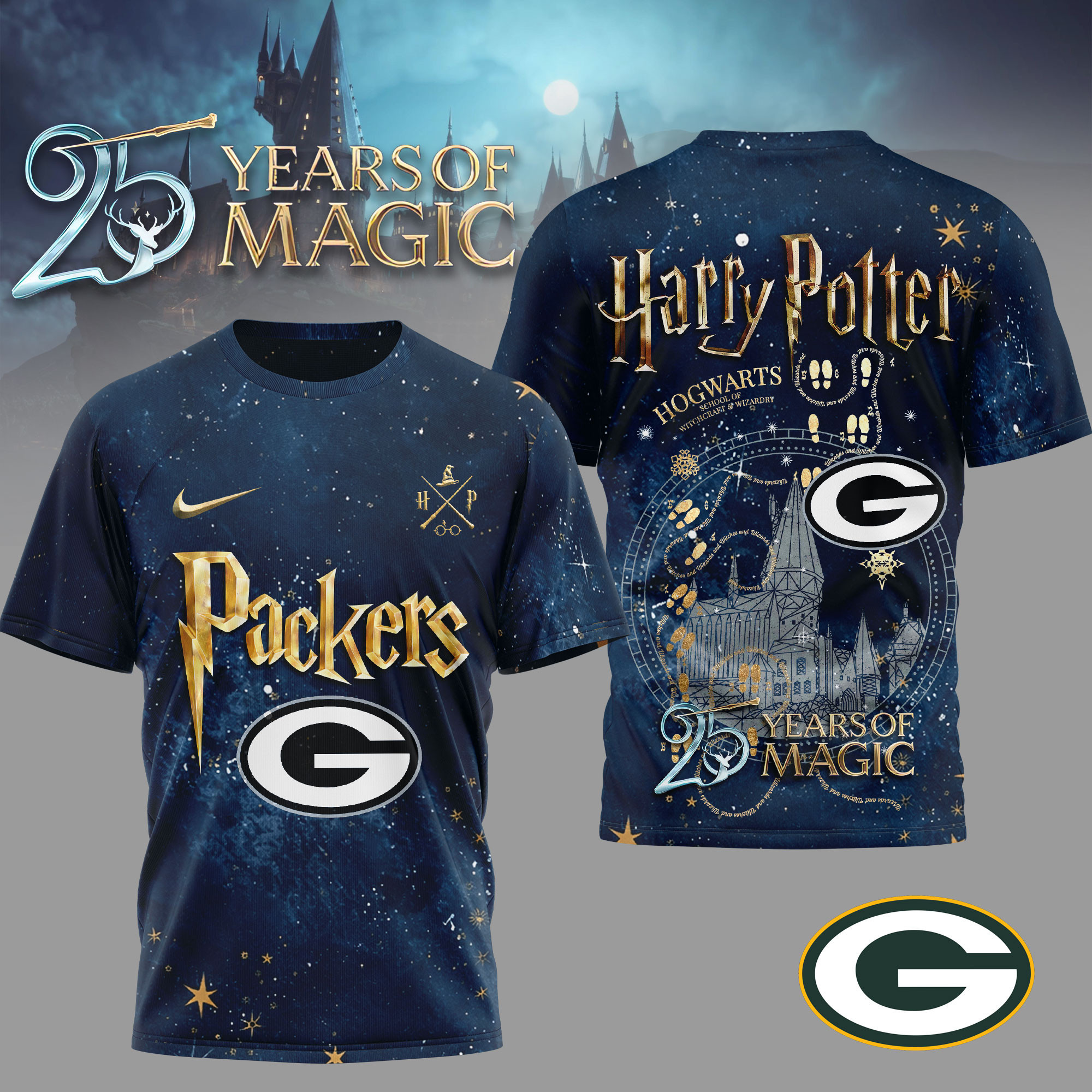 Green Bay Packers | Premium NFL Harry Potter 25 Years Of Magic 3D Shirt TD