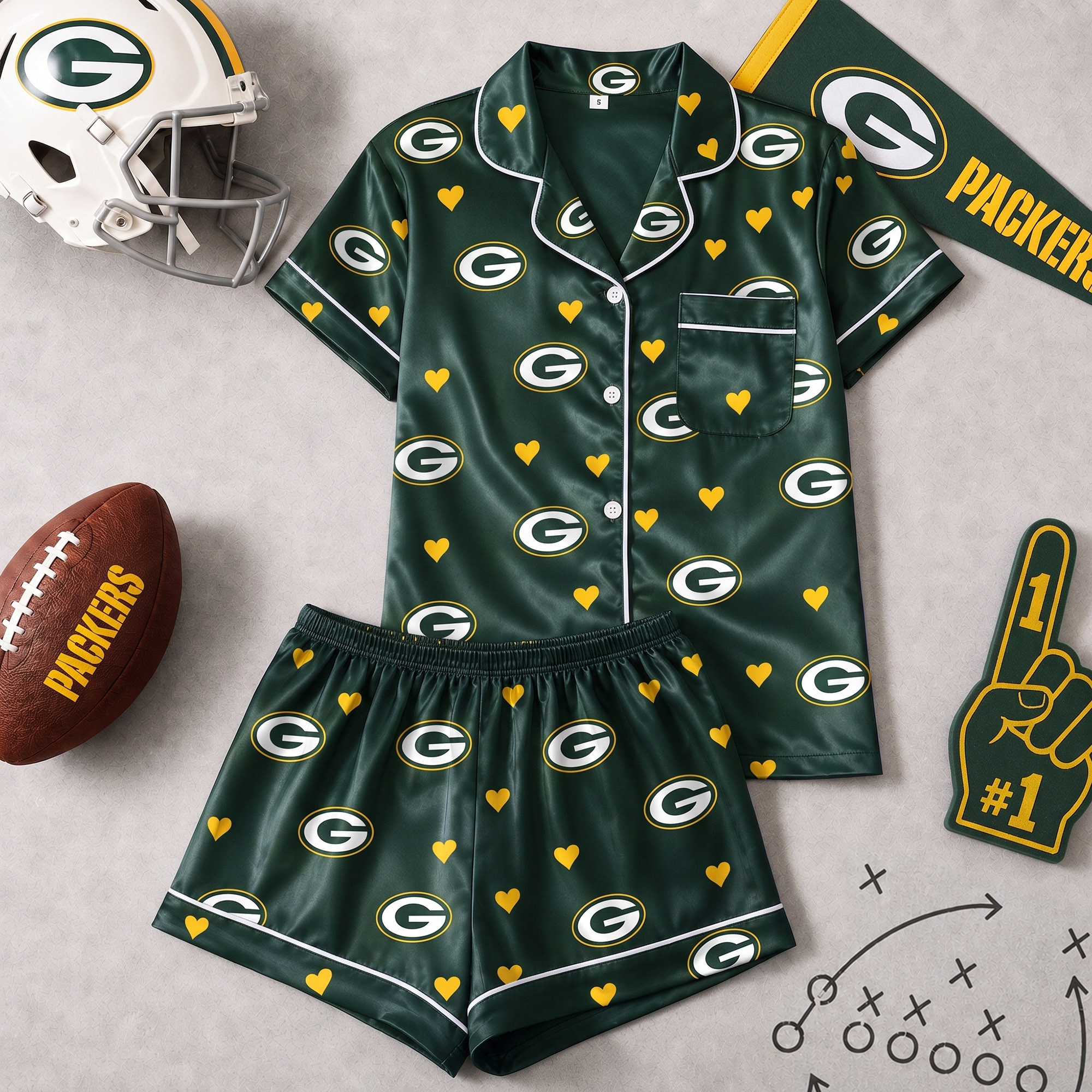 Green Bay Packers | Premium NFL Love Satin Pajamas Set NY