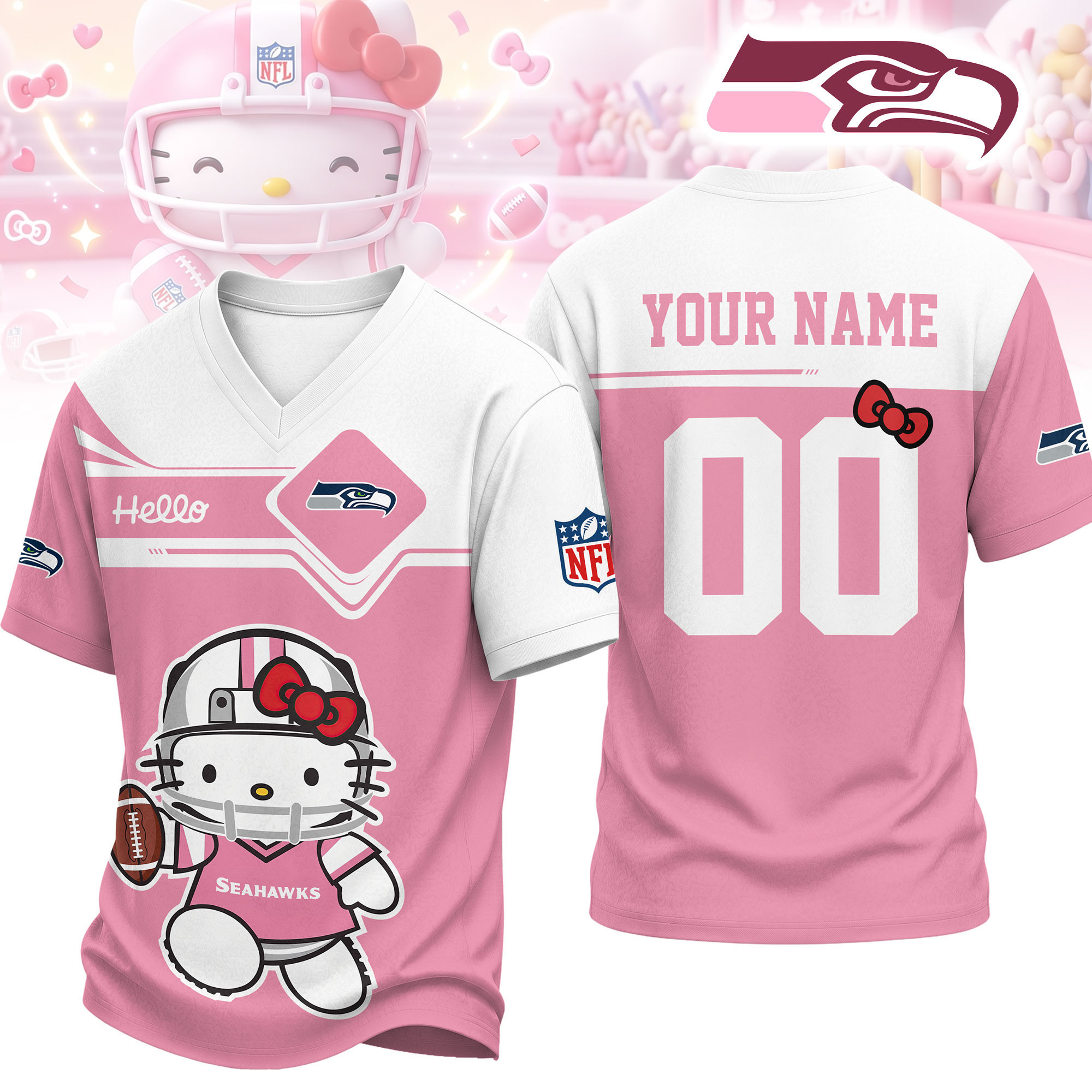 Seattle Seahawks | Premium NFL Touchdown Kitty V-Neck Jersey NTH1