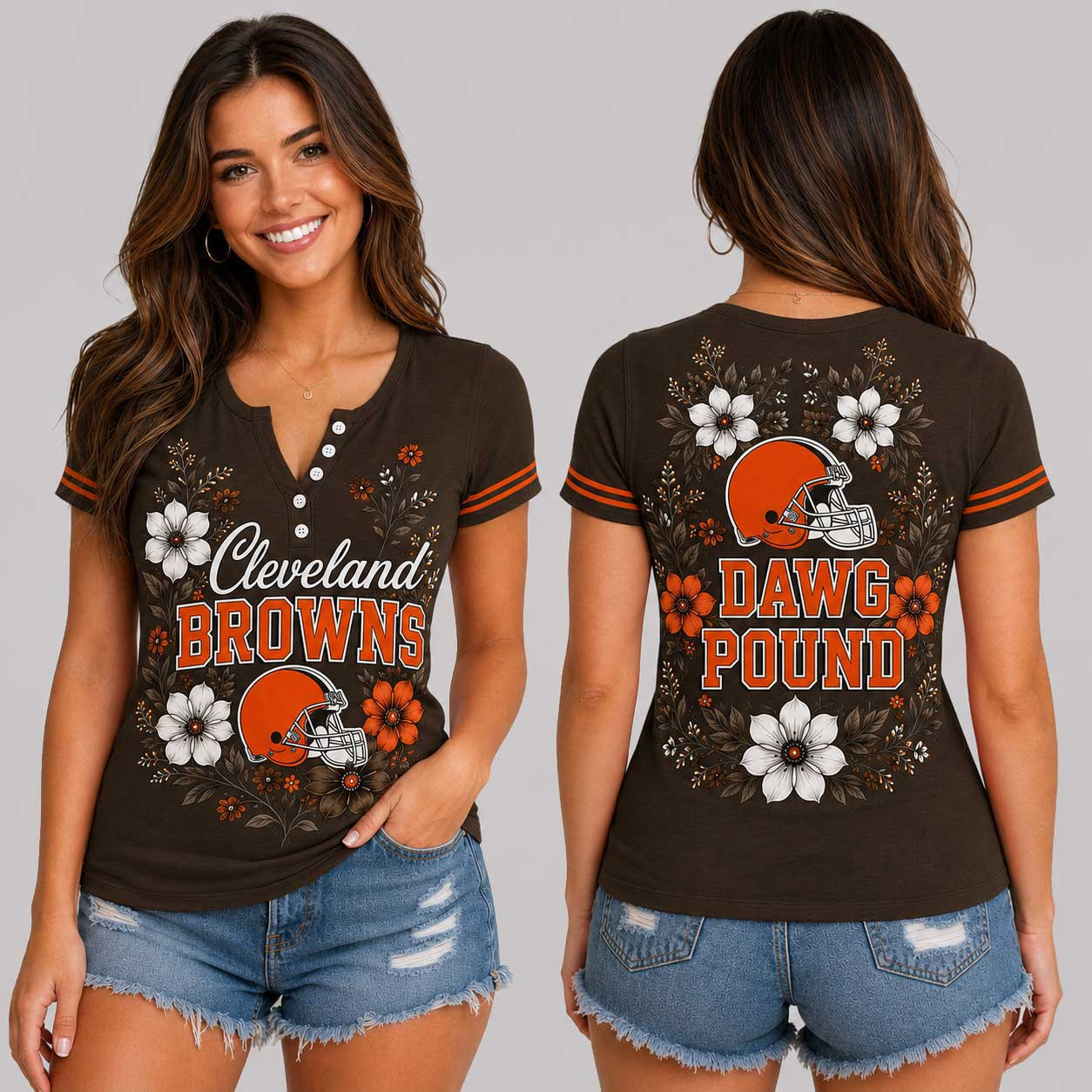 Cleveland Browns | Premium NFL Team Pride Elegant Game Day Women’s Button V-Neck Shirt TD