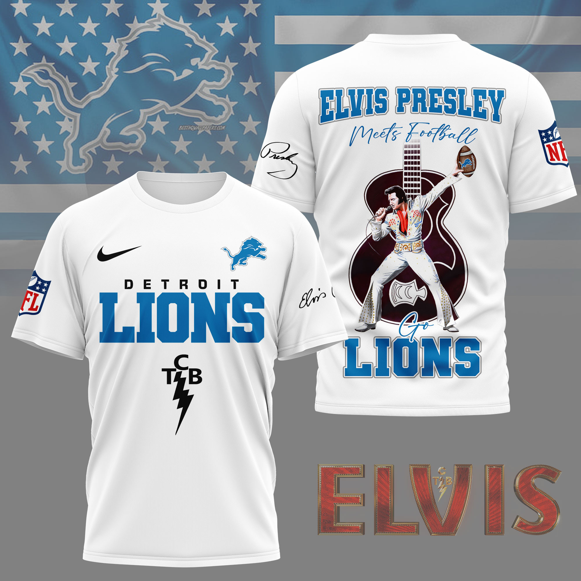 Detroit Lions | Premium NFL Elvis Presley Fan 3D Shirt NY