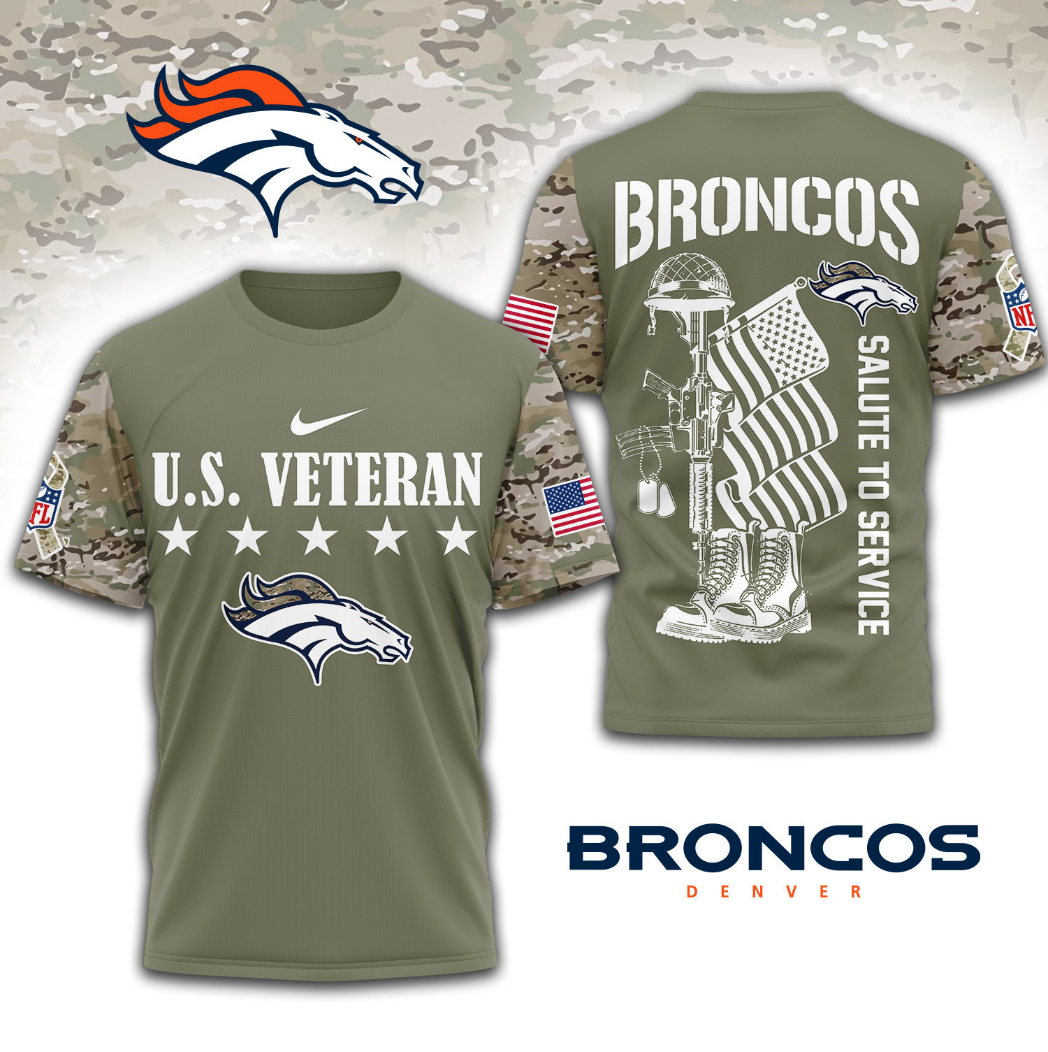Denver Broncos | Premium NFL Salute To Service 3D Shirt TD