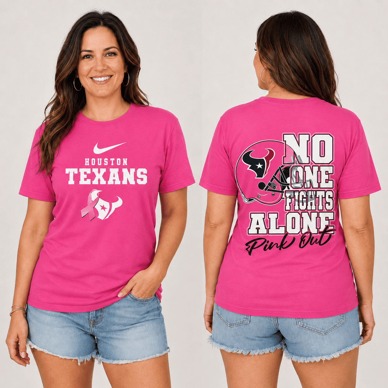 Houston Texans | Premium NFL No One Fight Alone Pink Out T-Shirt TD