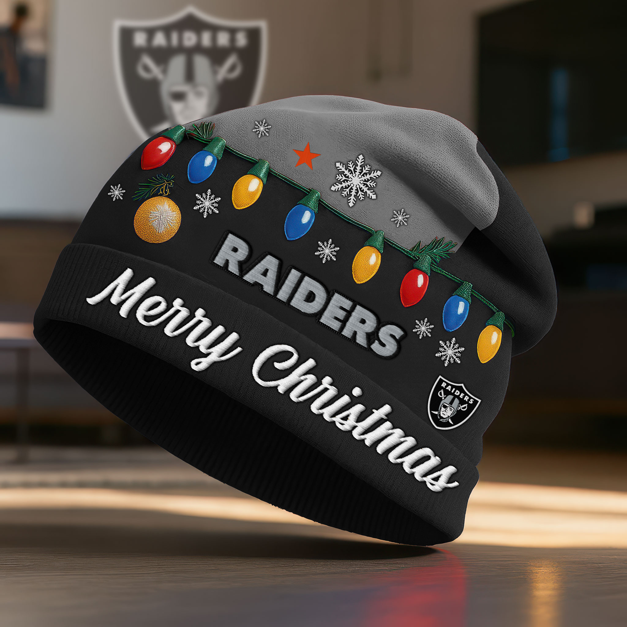 Las Vegas Raiders | Premium NFL Christmas Beanie Hat NY
