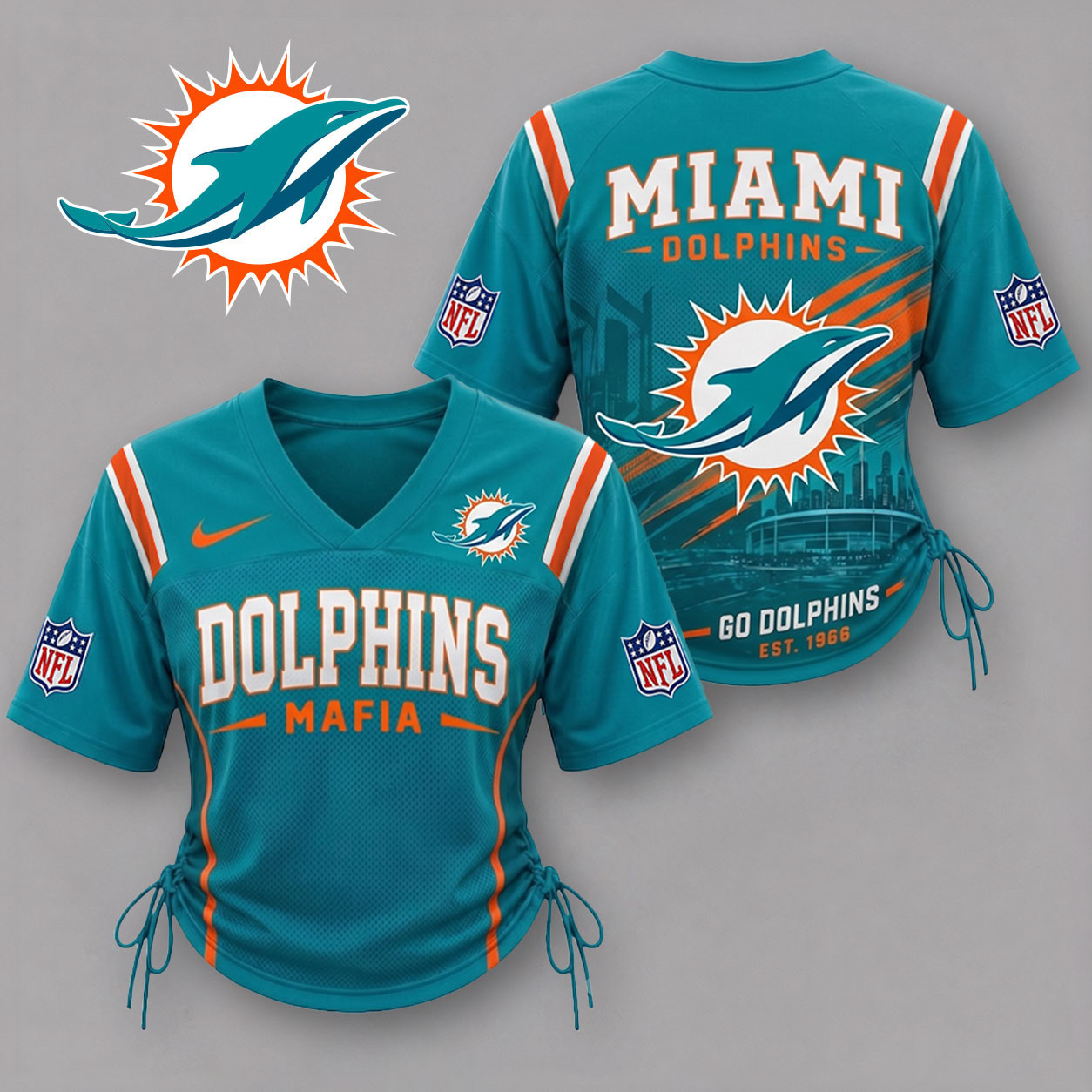Miami Dolphins| Premium NFL Game Day Women Lace-Up Jersey Shirt NY