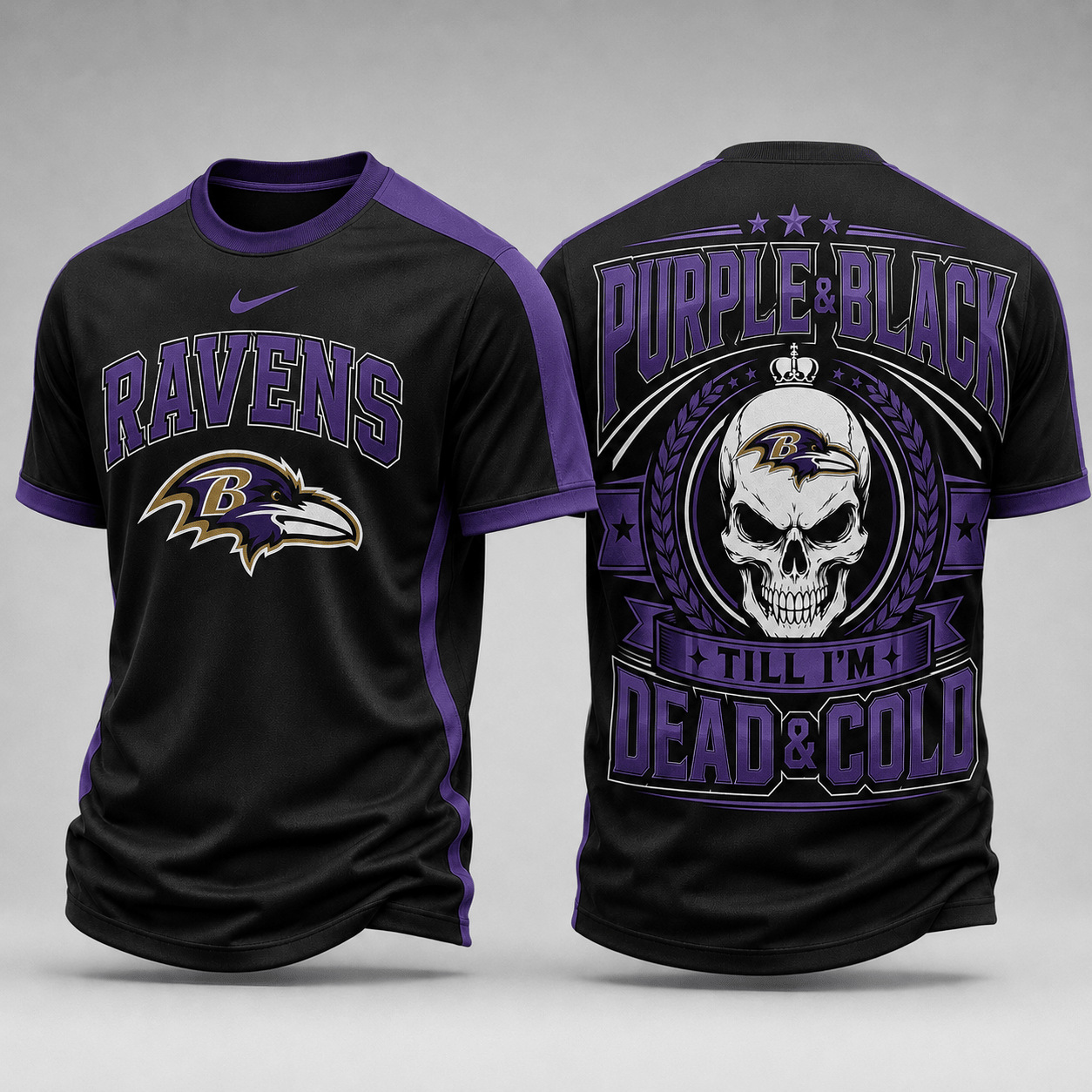 Baltimore Ravens | Premium NFL Till I’m Dead Forever Skull Fan Pride 3D Shirt TD