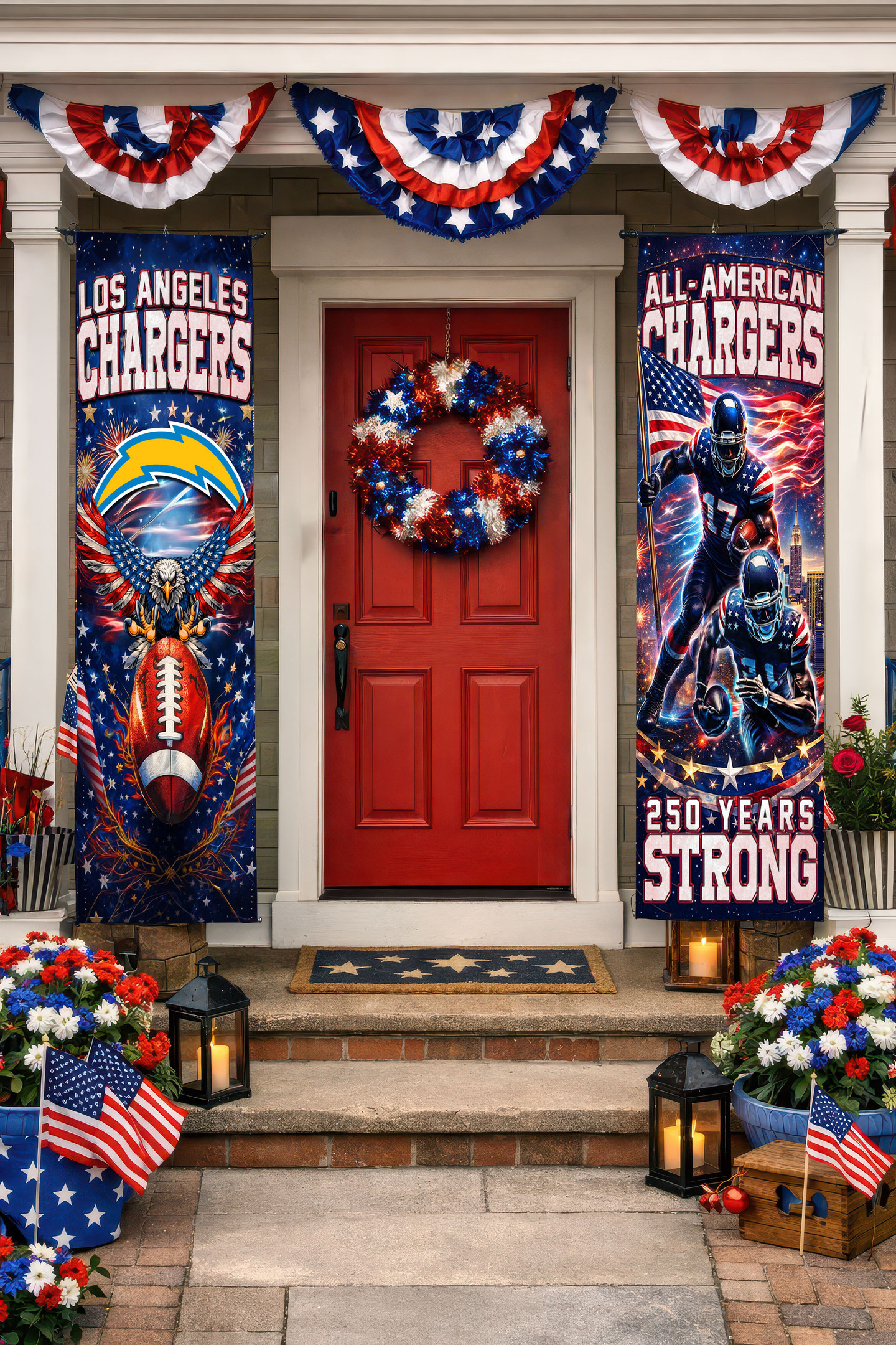 Los Angeles Chargers | Premium NFL 250th Anniversary Of America Independence Day Porch Sign HY