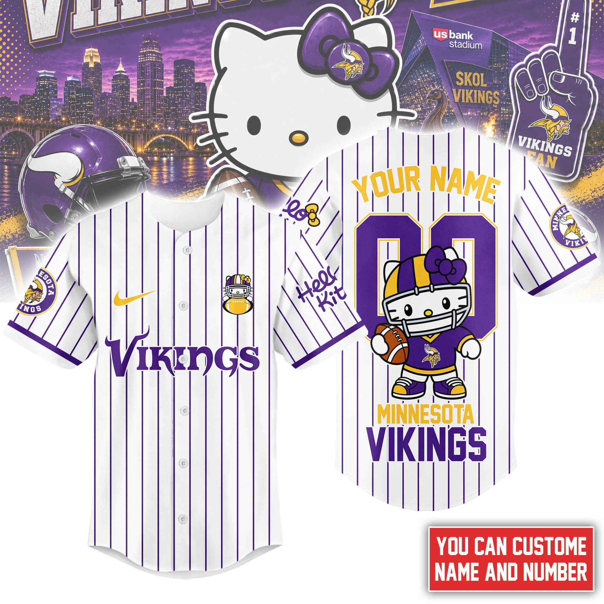 Minnesota Vikings | Premium NFL Kitty Game Day Custom Jersey Shirt NTH1