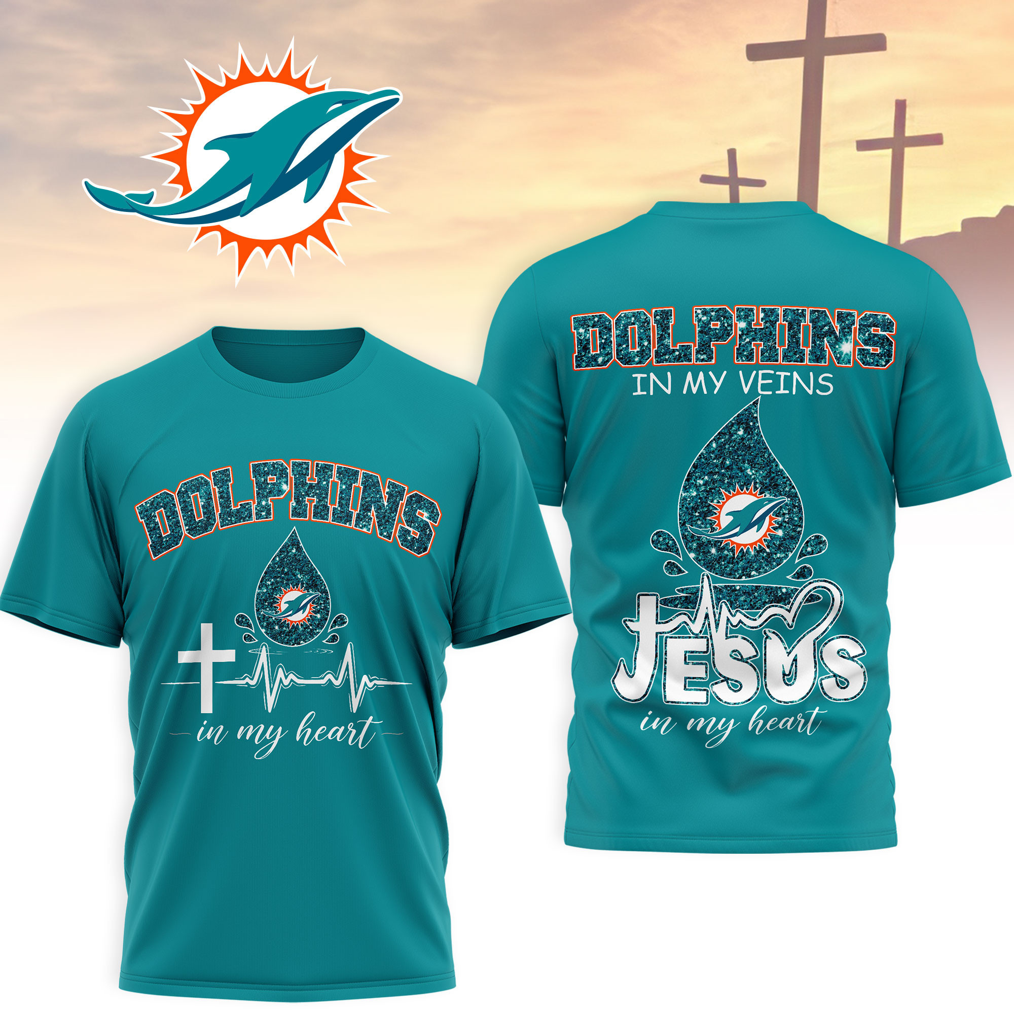 Miami Dolphins | Premium NFL Jesus In My Heart 3D Shirt NTH1