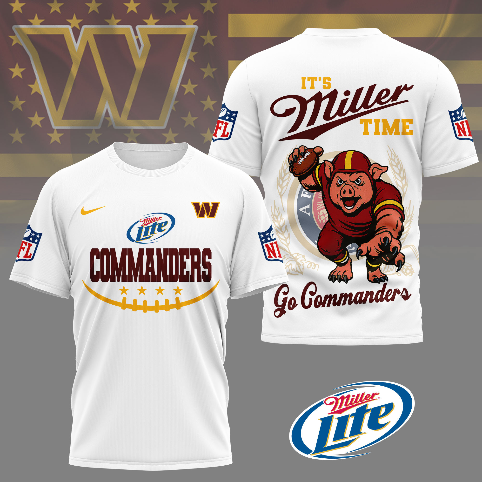 Washington Commanders | Premium NFL Miller Lite 3D Shirt NY