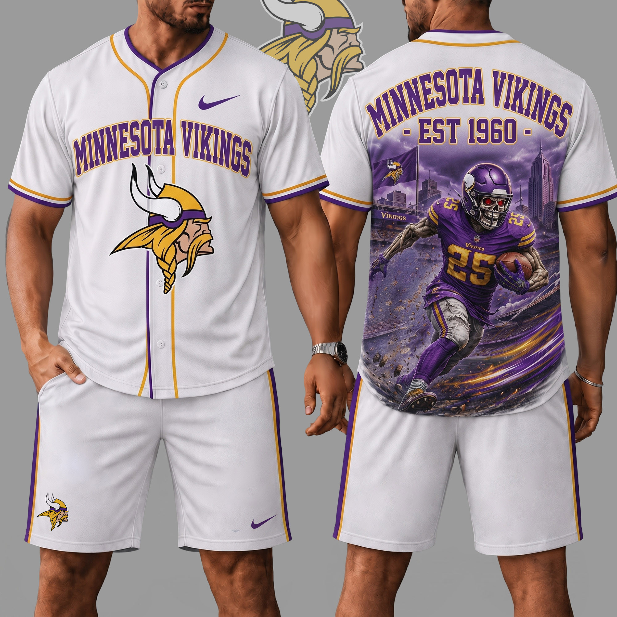 Minnesota Vikings | Premium NFL Skull Jersey Shorts Set NY