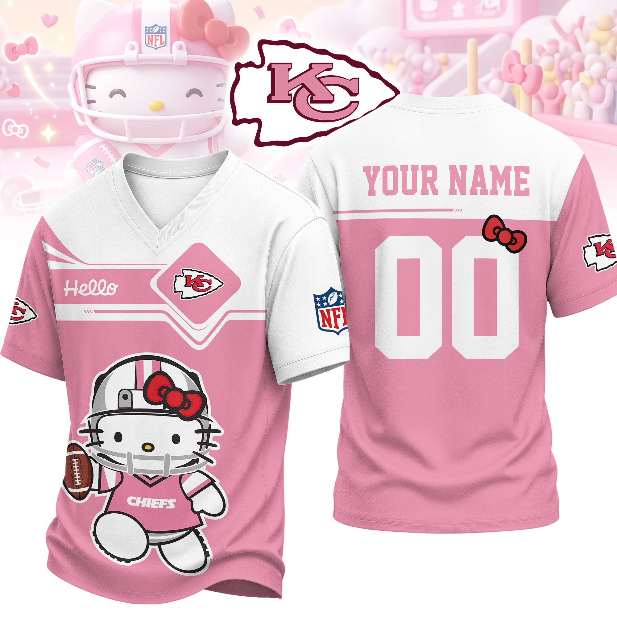 Kansas City Chiefs | Premium NFL Touchdown Kitty V-Neck Jersey NTH1